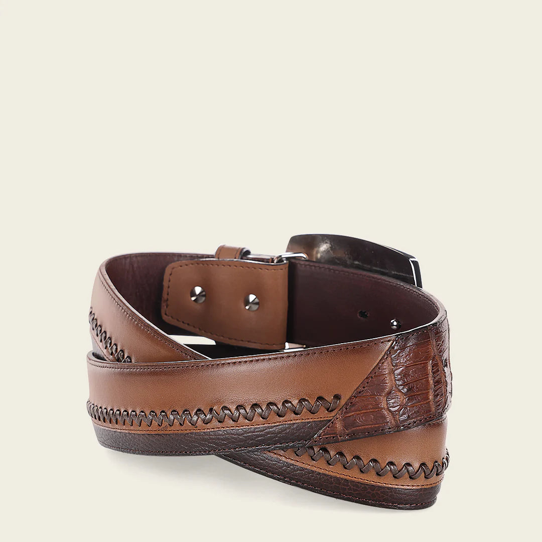 Cuadra Honey Western Fashion Moreleti Belt for Men - Genuine Leather Cowboy Belt with Silver Buckle - Perfect for Rodeo, Country Music Festivals & Western Style Outfits