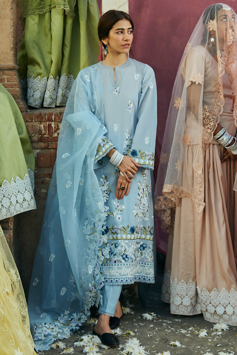 Cerulean Ornate Stitch 3-Piece Lawn Embroidered Suit for Women - Elegant Summer Outfit for Parties, Weddings, and Special Occasions