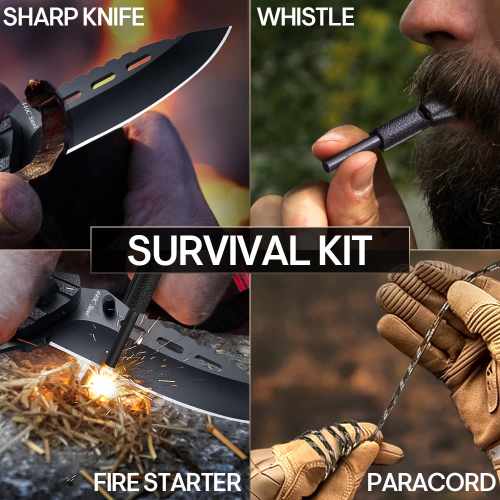 Spring Assisted Pocket Knife for Men - Tactical Folding Blade with Fire Starter, Whistle & Paracord Handle | Survival Tool for Hiking, Hunting, Camping | Perfect Gift for Dad, Husband, Outdoorsmen | Emergency Preparedness & Everyday Carry (EDC) Use