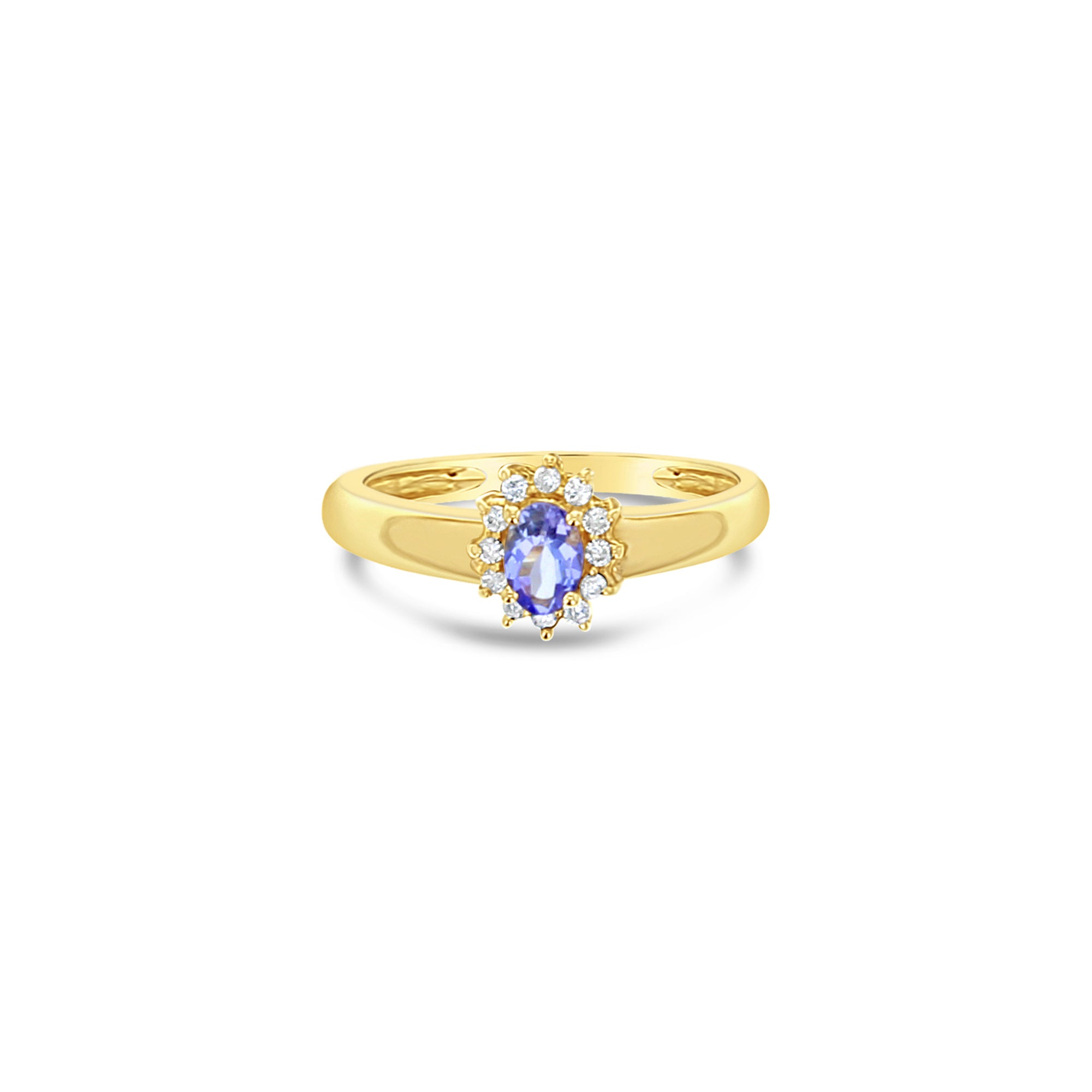 14K Yellow Gold Tanzanite Diamond Halo Ring 0.61cttw - Elegant Engagement, Wedding & Anniversary Jewelry Gift for Women