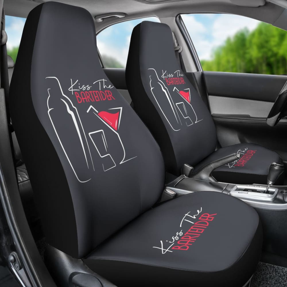 Premium 'Kiss The Bartender' Car Seat Covers - Unique Gift for Bartender Lovers & Cocktail Enthusiasts - Perfect for Bar-Themed Cars, Gag Gifts & Bartending Events