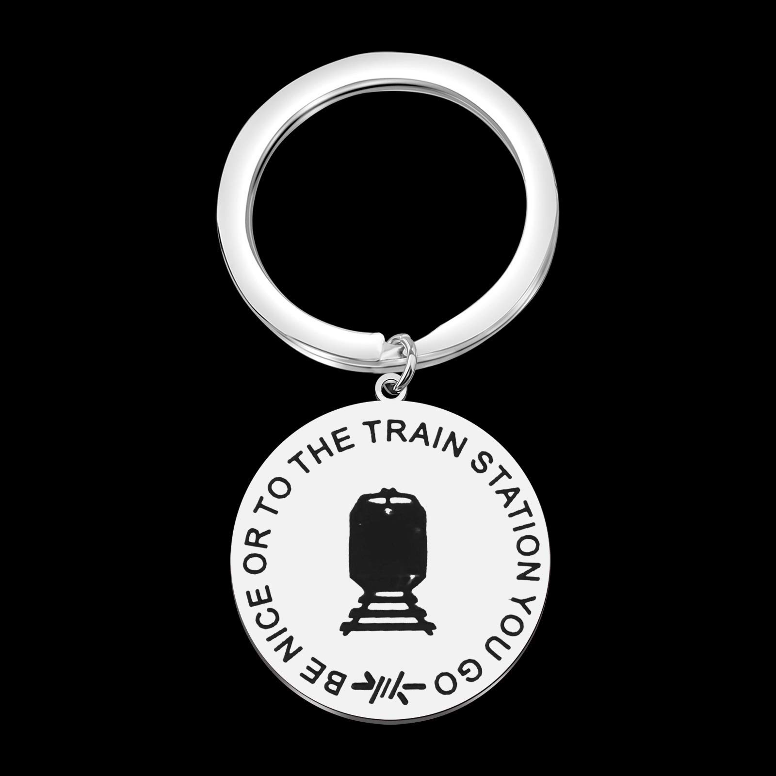 Funny TV Show Inspired Keychain - 'Be Nice Or To The Train Station You Go' Quote - Perfect Gift for TV Show Fans & Pop Culture Enthusiasts - Great for Keyrings, Backpacks, and Fan Collections