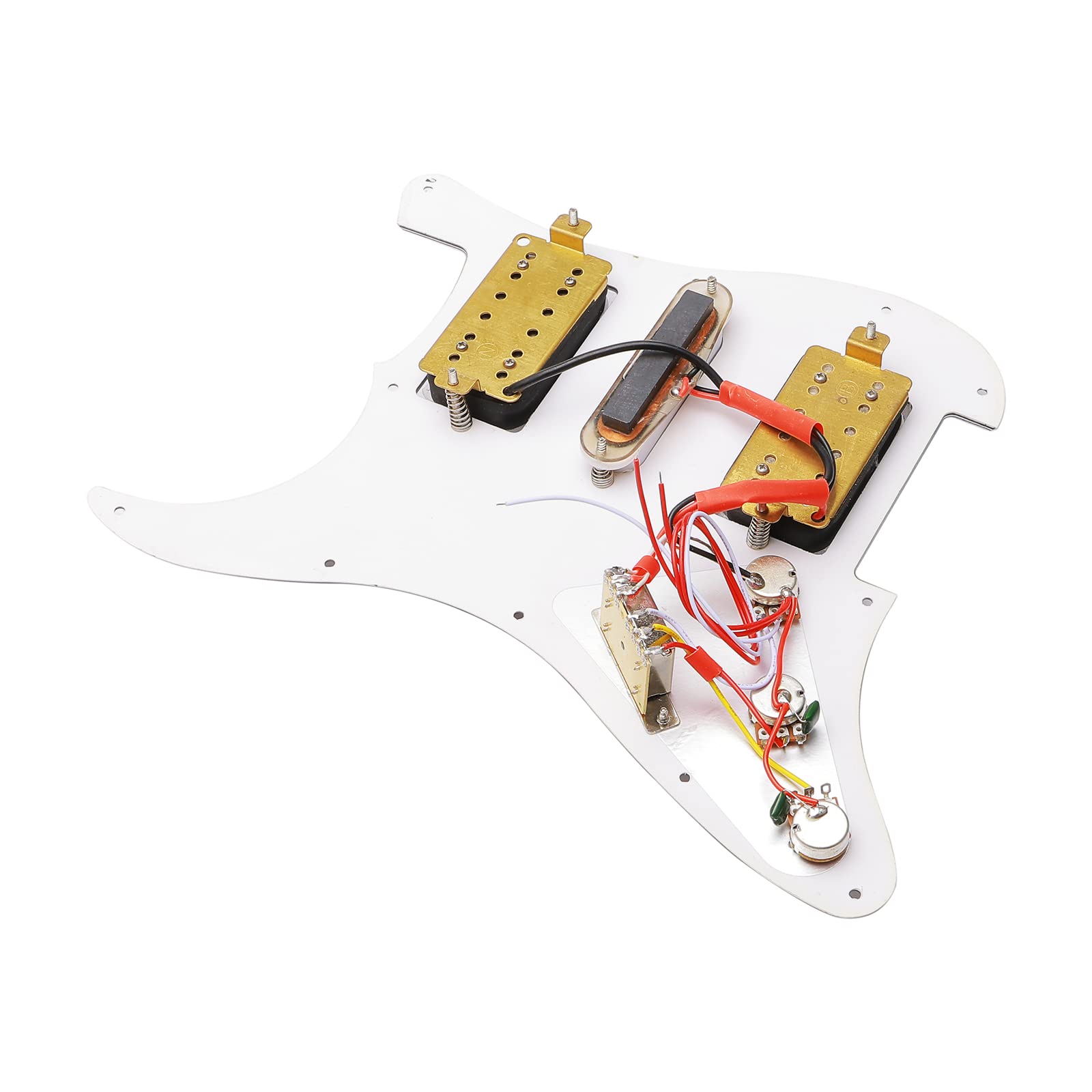 11 Hole Prewired HSH Pickguard with White Pickups for Stratocaster - 4 Ply Blue Pearl, Includes 6 Guitar Strings & Installation Tool - Perfect for DIY Guitar Upgrades & Custom Builds