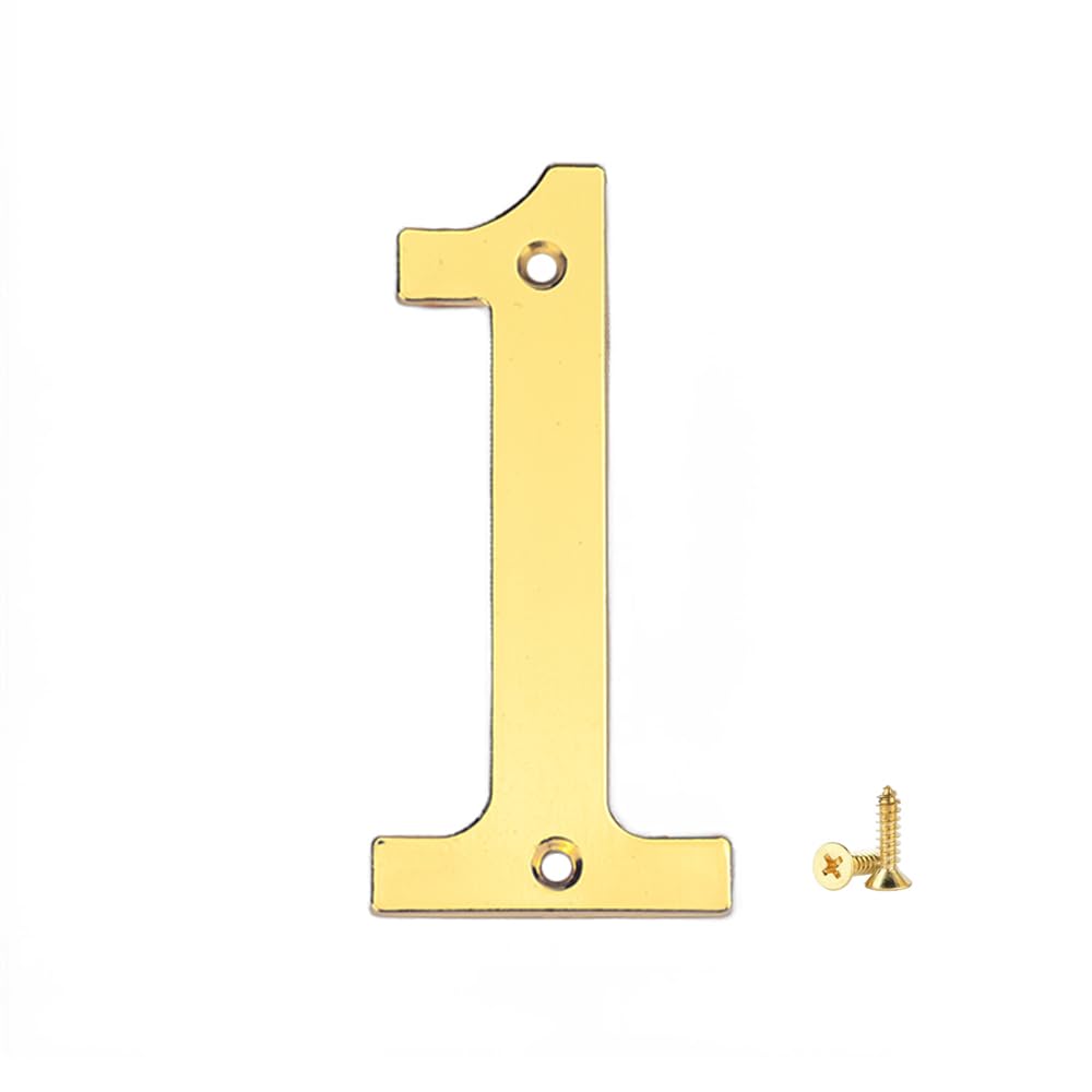 1Pcs 3 Inch Gold Metal House Numbers with M2 Screws - Solid Zinc Alloy Address Plaque for Mailbox, Apartment, Office & Hotel - Weatherproof Outdoor Number Sign for Home Entrance, Front Door & Property Identification