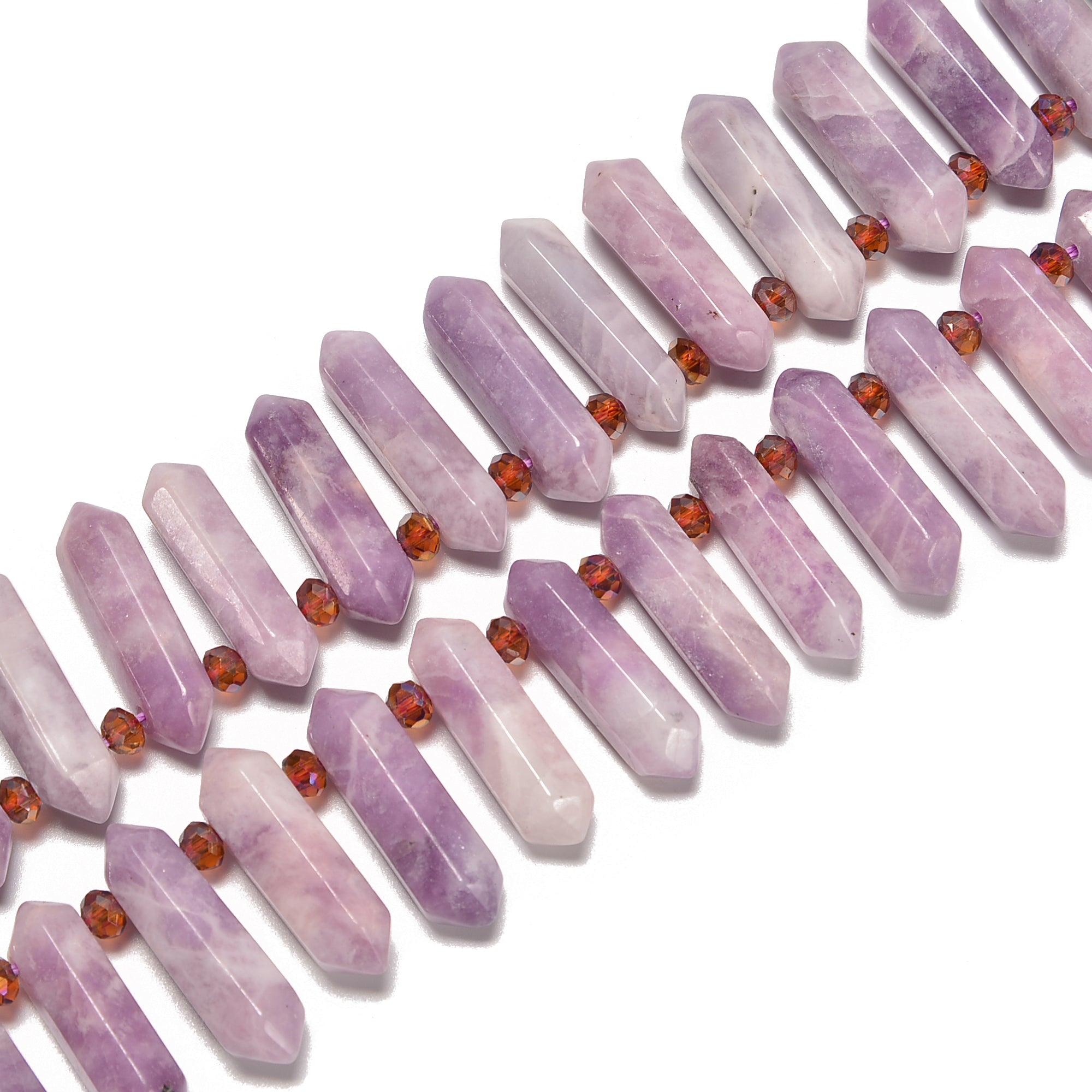 Natural Lepidolite Faceted Beads 8x25mm & 8x35mm Graduated Top Drill Points - 15.5 Inch Strand for Jewelry Making, DIY Crafts & Healing Crystal Bracelets