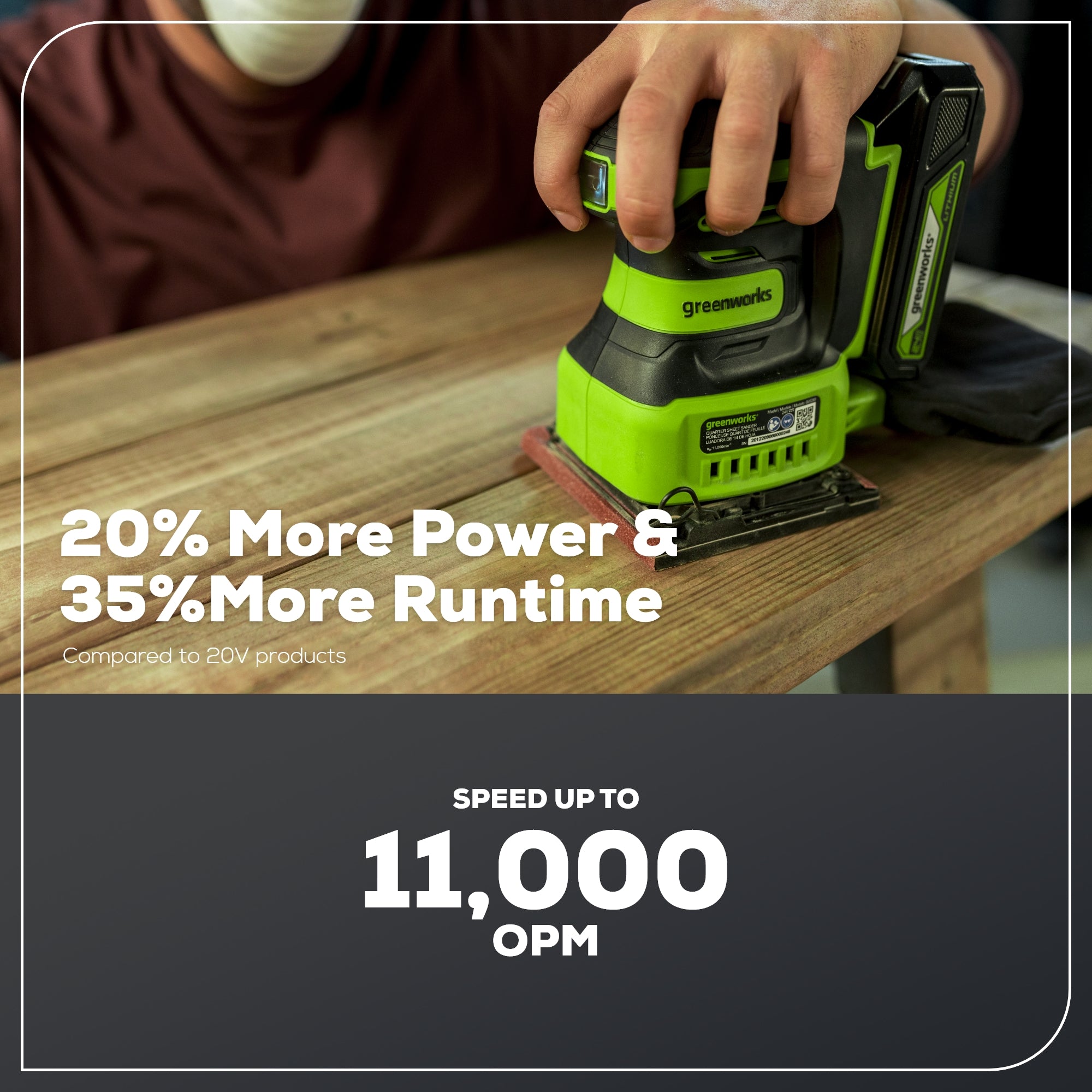 24V Cordless Battery Quarter Sheet Sander - Tool Only | Lightweight Electric Sander for Woodworking, Furniture Refinishing & DIY Projects