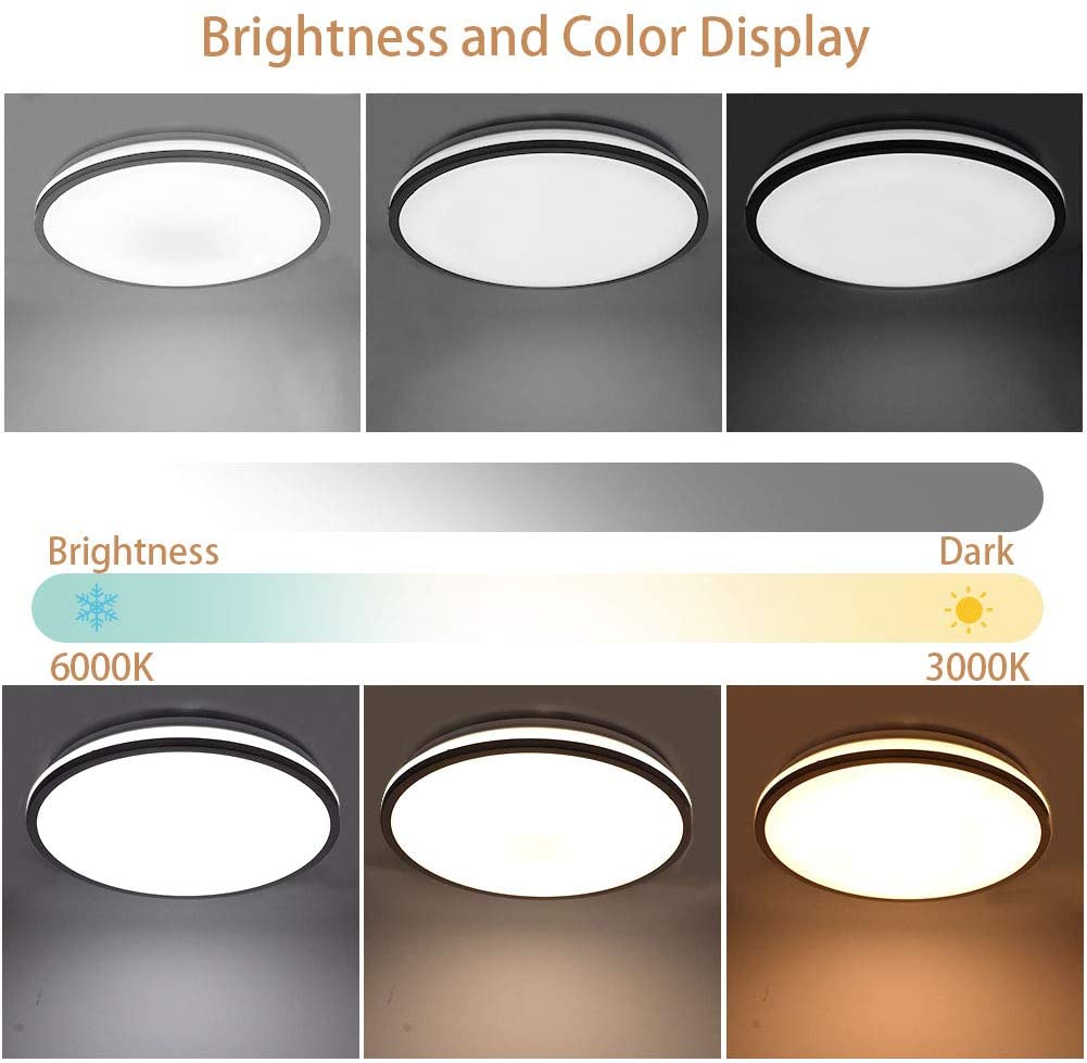 DLLT 35W Dimmable LED Flush Mount Ceiling Light with Remote Control - Round Close to Ceiling Light Fixture, 3 Color Changing & Timer Function - Perfect for Living Room, Bedroom, Dining Room Lighting