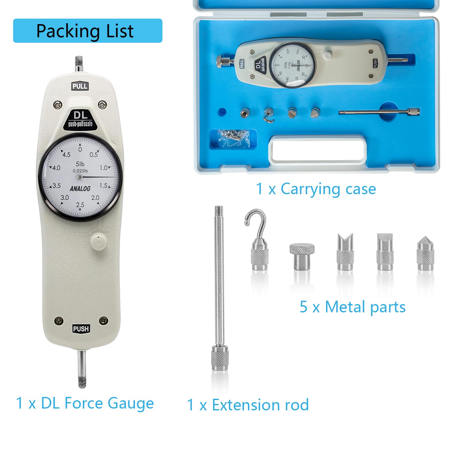 Digital Force Gauge 5LB - Push Pull Tension Compression Tester with Calibration Certificate & Carrying Case - Perfect for Industrial Quality Control, Material Testing, and Product Durability Evaluation