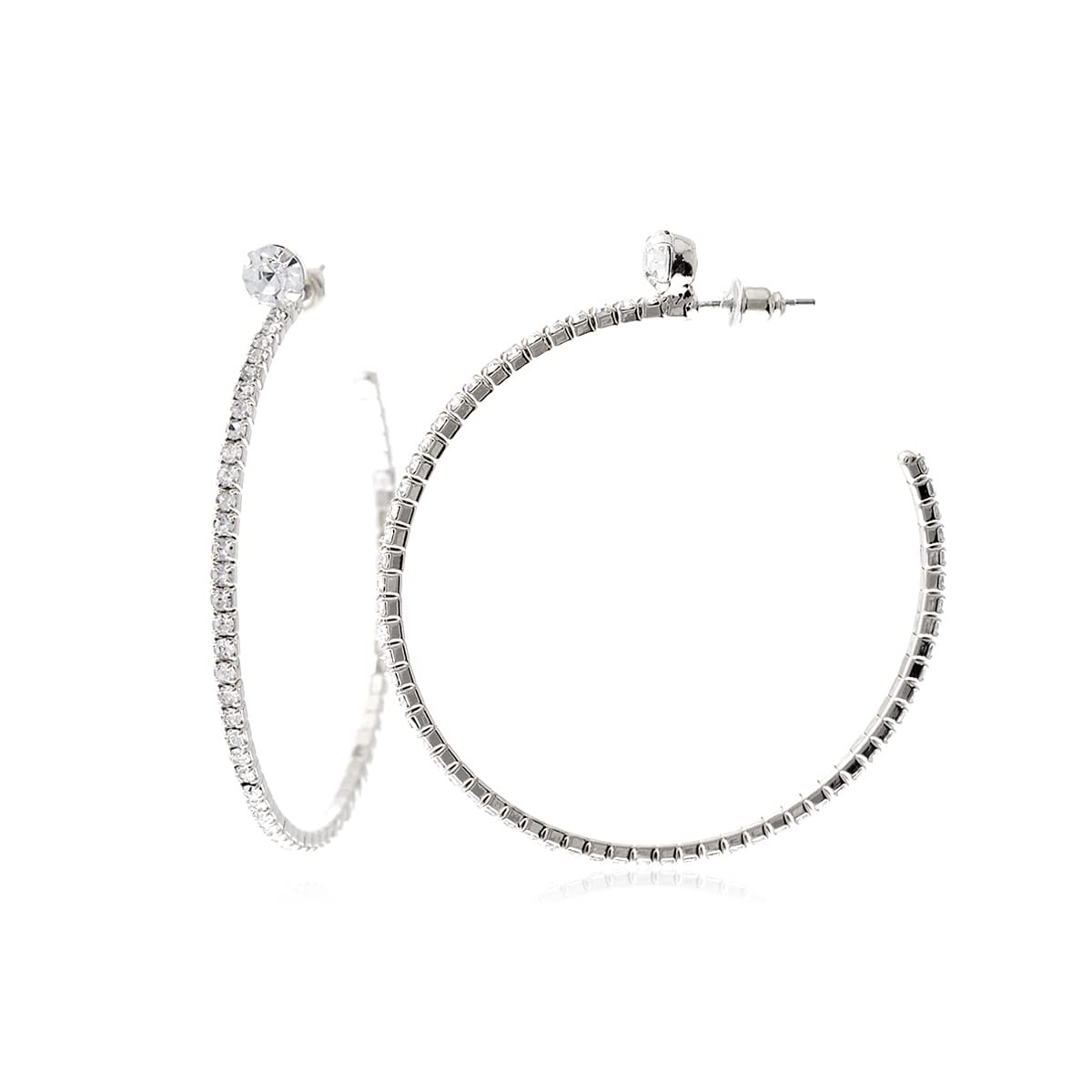 Sparkly Crystal Geometric Hoop Earrings for Women - Glitter Rhinestone Statement Round Metal Hoops | Elegant Party, Wedding & Evening Wear Accessories