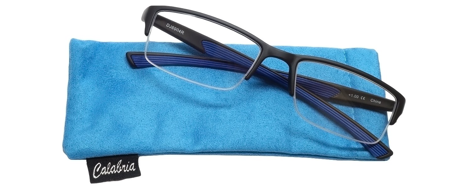 Flexible Reading Glasses for Men & Women - Calabria 6904 Bendable Rectangular Eyeglass Frames with Soft Case - Perfect for Reading, Office Work, and Travel