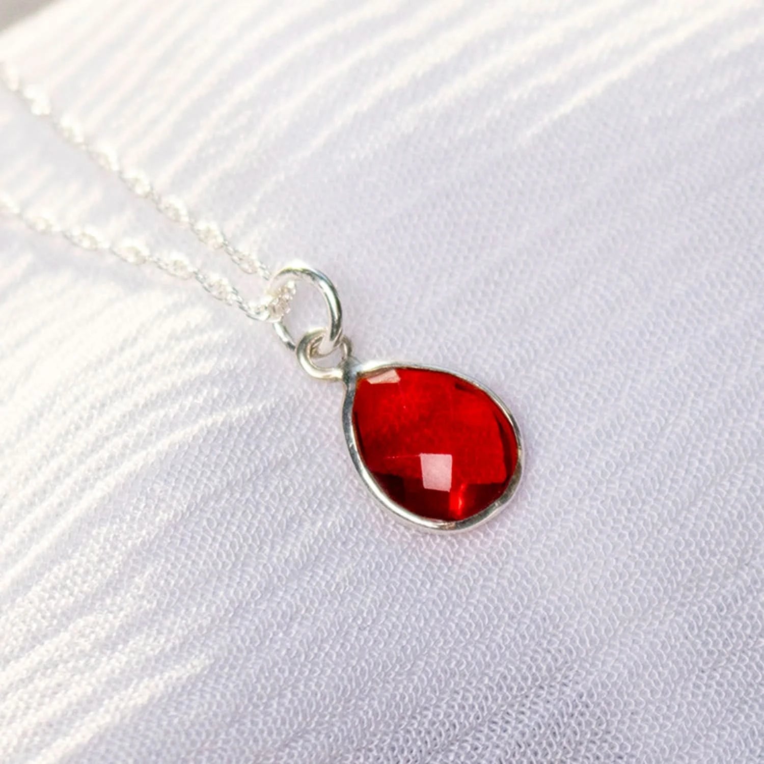Garnet Charm Necklace - Sterling Silver January Birthstone Jewelry for Women - Perfect Gift for Birthday, Anniversary & Valentine's Day