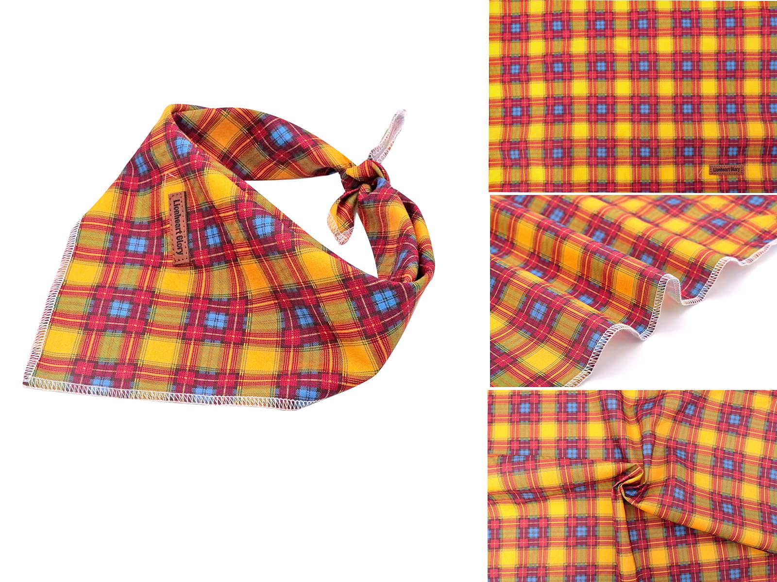 Lionheart Glory Dog Bandana - 1 Pack Washable Soft Cotton Plaid Scarf, Adjustable Kerchief for Small Dogs | Fall Fashion Pet Accessory for Walks, Photos & Special Occasions