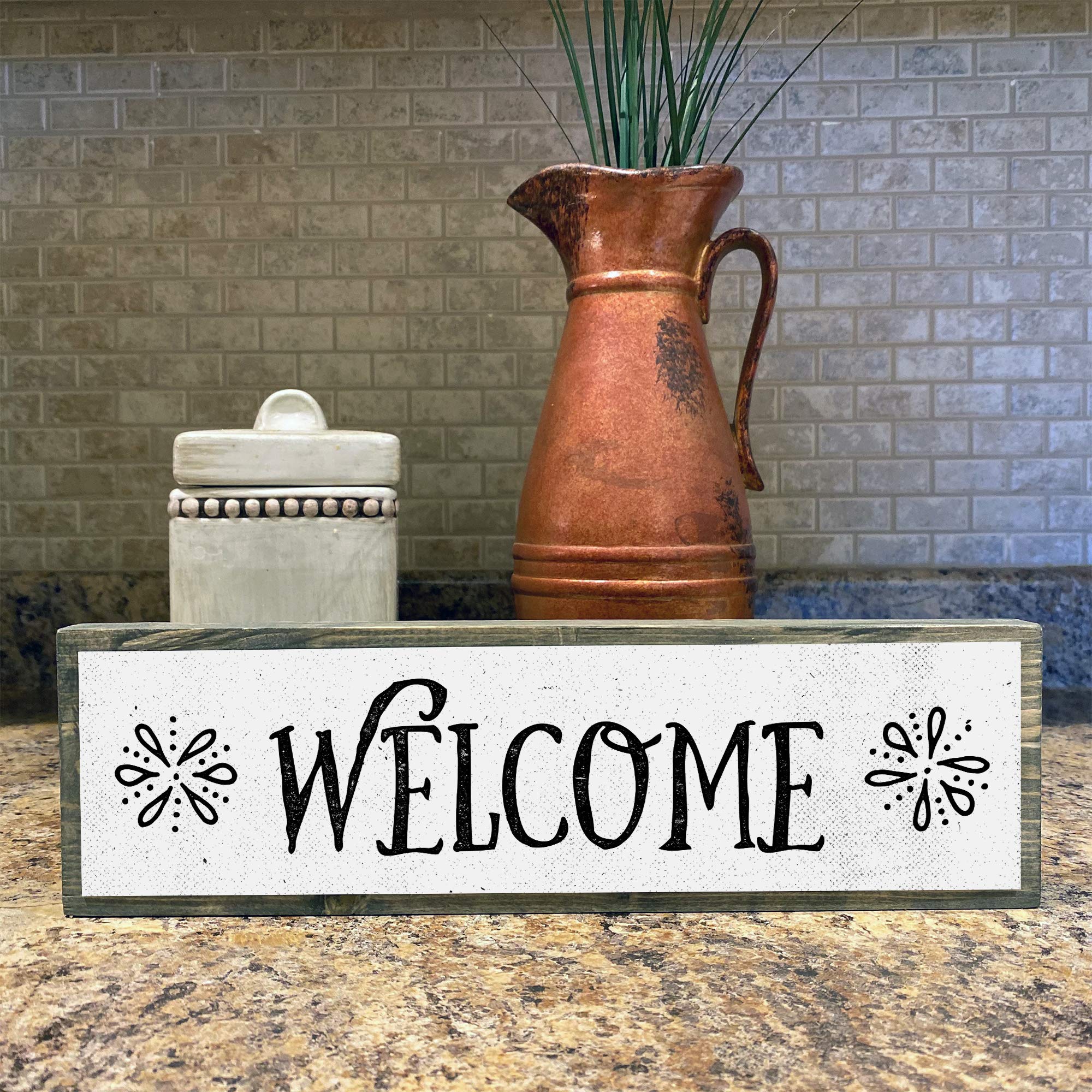Rustic Welcome Wooden Sign - Medium Size with Metal Accents for Home Decor, Farmhouse Style Entryway & Front Door Decorations