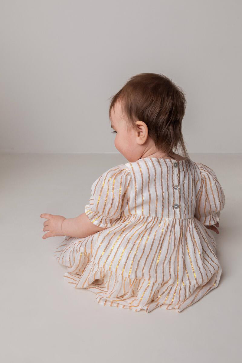 MarMar Copenhagen Damita Gold Stripes Girls Dress - Stylish & Comfortable Kids Outfit for Parties, School & Everyday Wear
