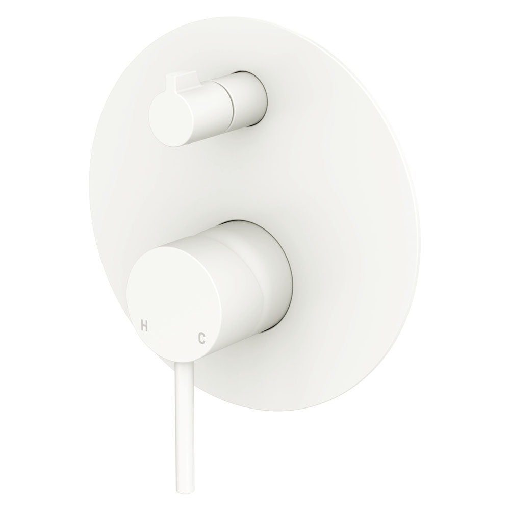 Fienza 228102MW Kaya Large Round Plate Wall Diverter Mixer, Matte White - Modern Bathroom Faucet for Sink, Shower, and Bathtub - Perfect for Home, Hotel, and Spa Renovations