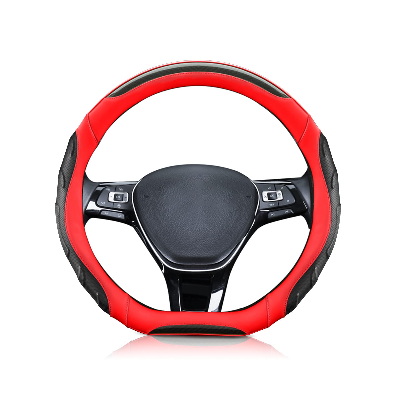 Ergocar D-Shaped Sporty Steering Wheel Cover - Breathable Anti-Slip Carbon Fiber & Microfiber Leather Car Steering Wheel Protector (15
