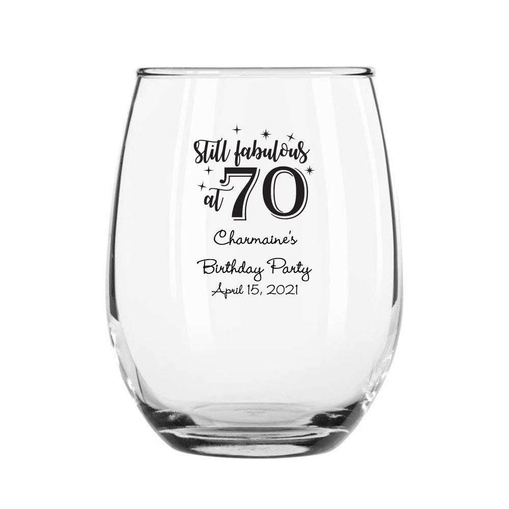 48 Pack Still Fabulous At 70 Black Stemless 9 oz Wine Glasses - Perfect for Parties, Weddings & Home Entertaining