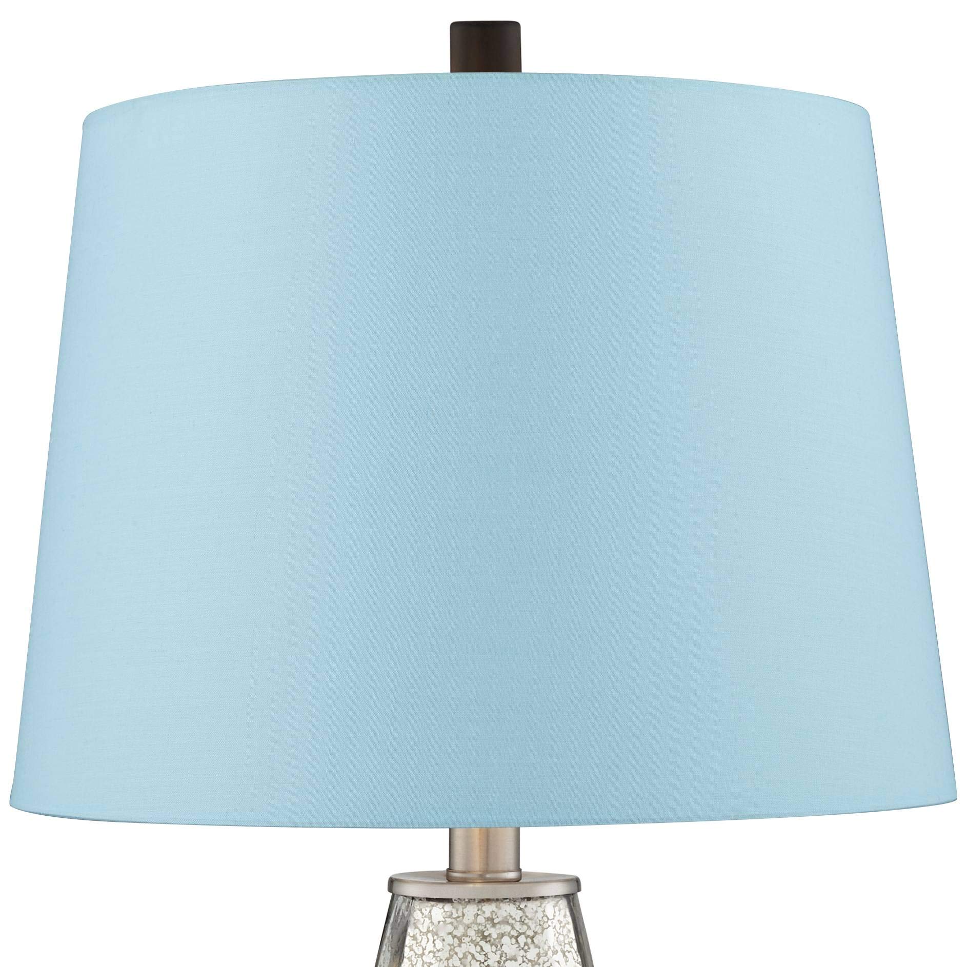 Regency Hill Landro Modern Luxury Table Lamps - Set of 2 Mercury Glass Silver Blue Drum Shade, 27.5