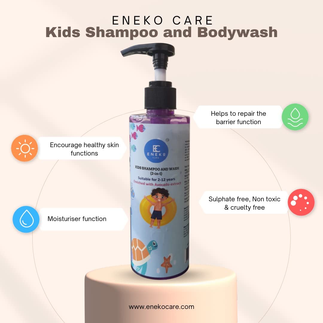 Eneko Care Kids 2-in-1 Shampoo & Body Wash - Gentle Hypoallergenic Formula for Sensitive Skin | Tear-Free Baby Bath Essentials | Perfect for Daily Hair & Body Cleansing at Home or Travel