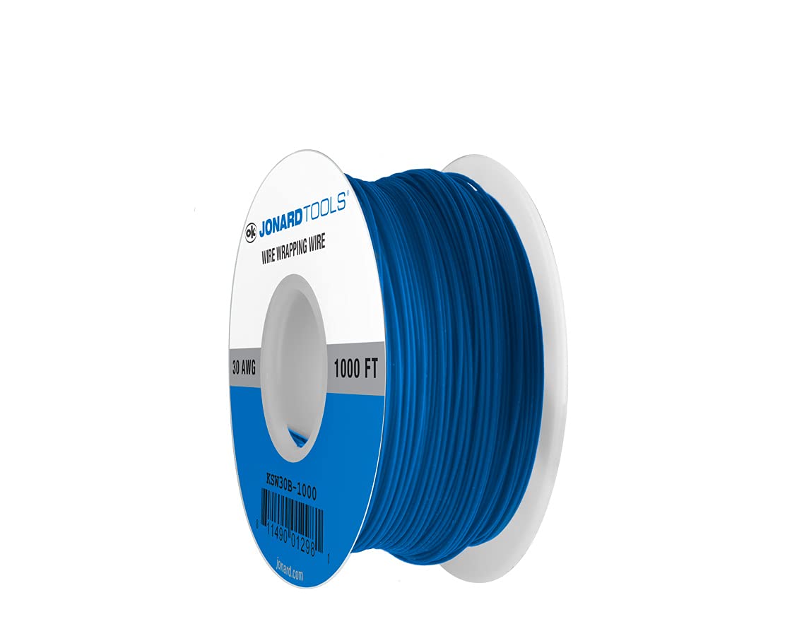 Jonard Tools KSW30B-1000 Blue Insulated Kynar Copper Wire Roll - 30 AWG, 1000 ft Length, Low Strip Force - Perfect for Electronics, DIY Projects & Electrical Repairs
