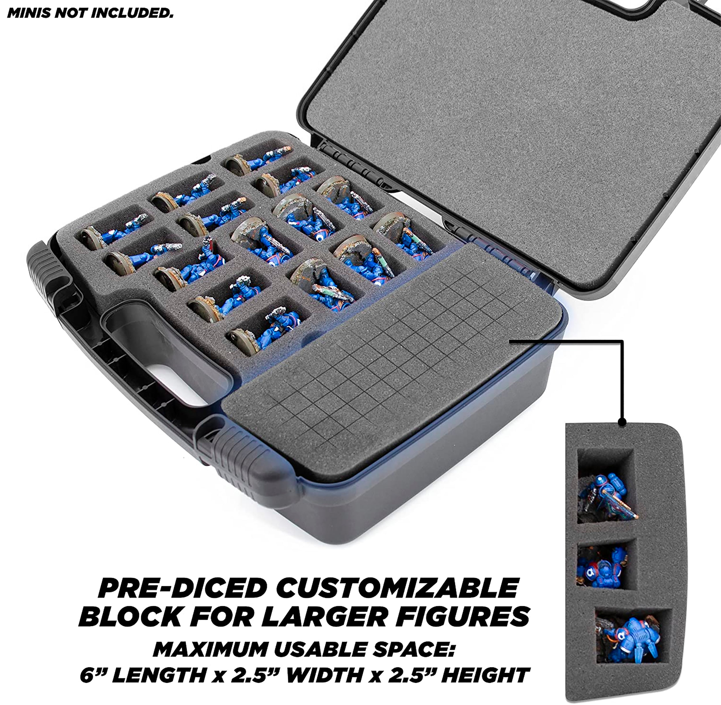 CASEMATIX Miniature Storage Hard Shell Case - 30 Slot Customizable Foam Organizer for Warhammer 40k, DND Figures & Collectibles | Perfect for Gaming, Travel & Display Protection
