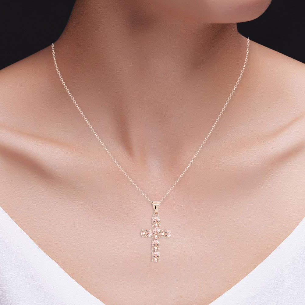 2.50 Carat Oval Cut Morganite Cross Pendant Necklace - 6x4mm Genuine Gemstone in 14K Gold Over Sterling Silver - Elegant Jewelry Gift for Women, Anniversary, Wedding & Valentine's Day - Perfect for Special Occasions & Everyday Wear