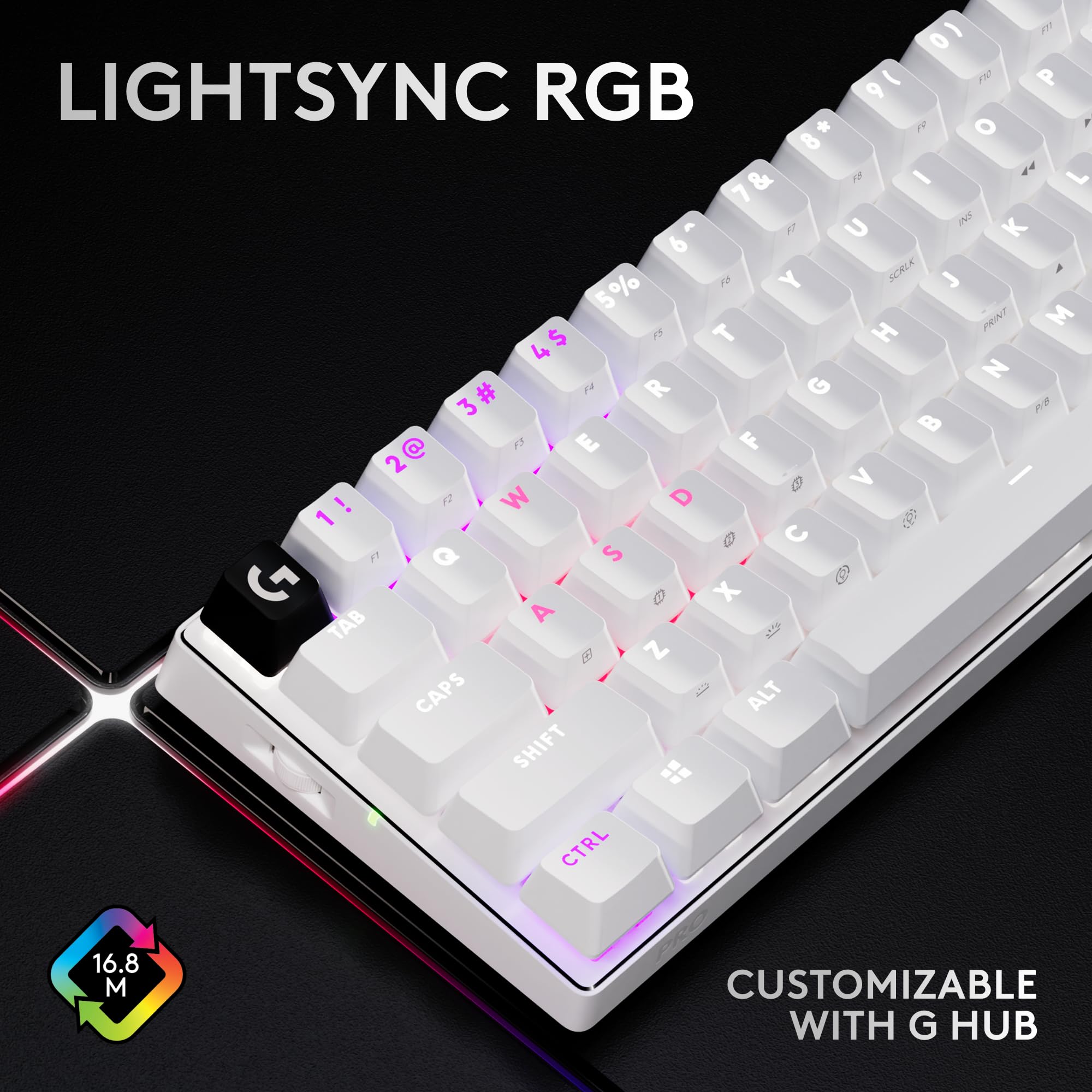 Logitech G PRO X 60 Lightspeed Wireless Mechanical Gaming Keyboard - Compact 60% TKL Design, RGB LIGHTSYNC, GX Optical Tactile Switches, Durable PBT Keycaps for Windows PC (White) - Perfect for Esports, Streaming & Office Work