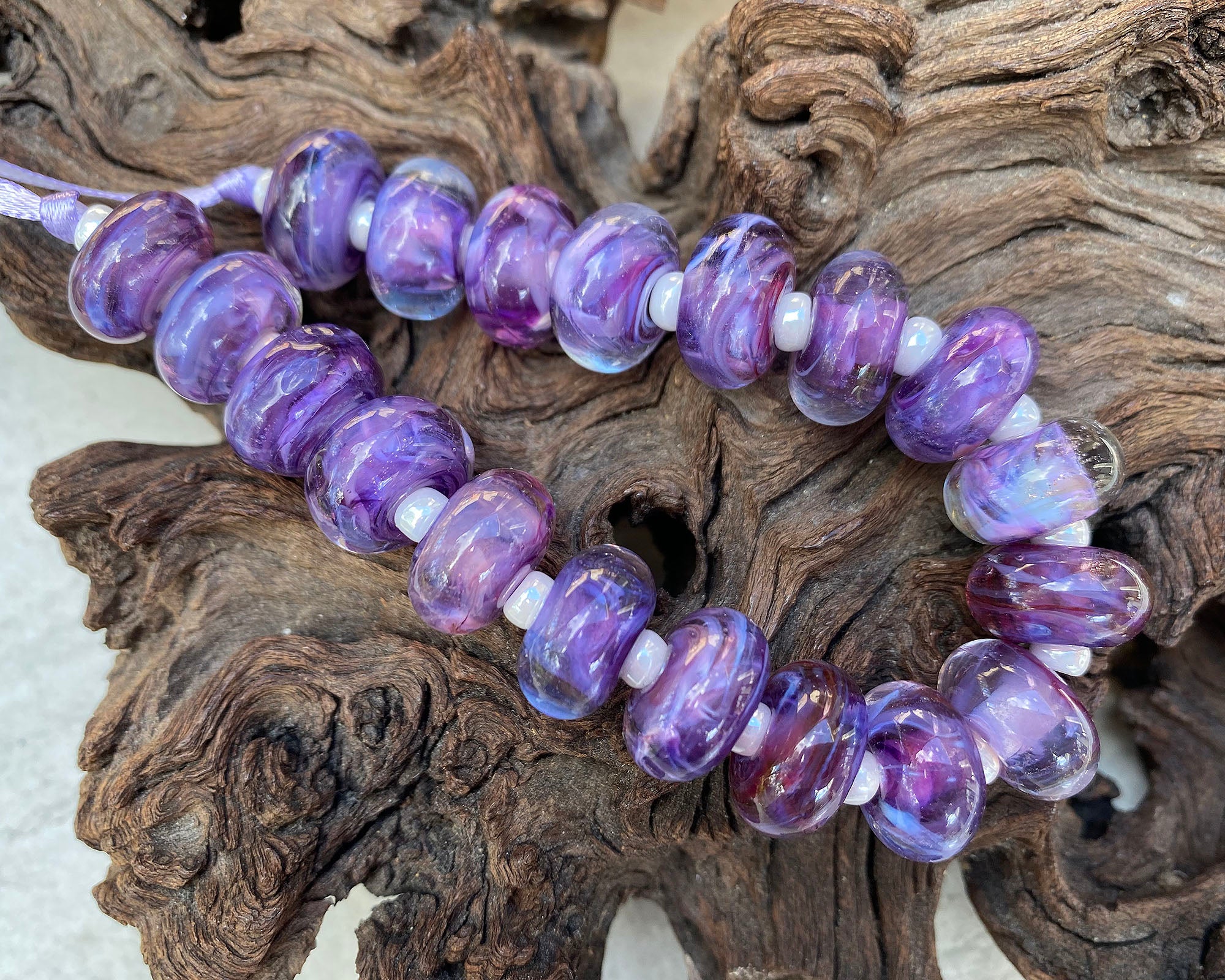 19 Purple & Blue Swirls Lampwork Glass Beads Set - Handmade SRA Beads for Jewelry Making, DIY Crafts & Home Decor - Perfect for Necklaces, Bracelets & Scrapbooking