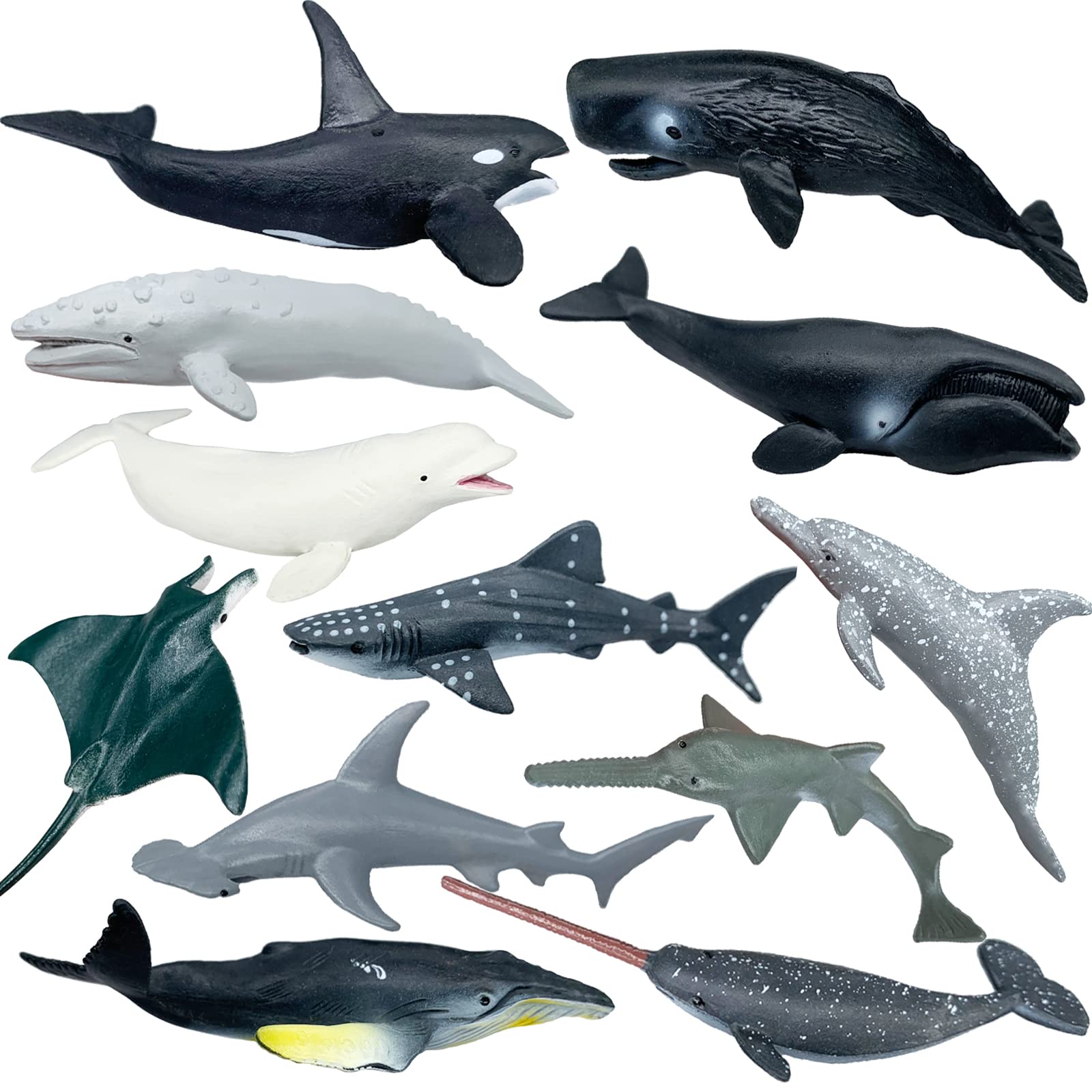 12PCS Shark & Whale Ocean Animal Action Figures - Realistic Sea Creature Toys for Kids, Bath & Beach Play, Cake Toppers, Party Favors, Gifts & Rewards | Perfect for Underwater Themed Parties & Educational Playtime