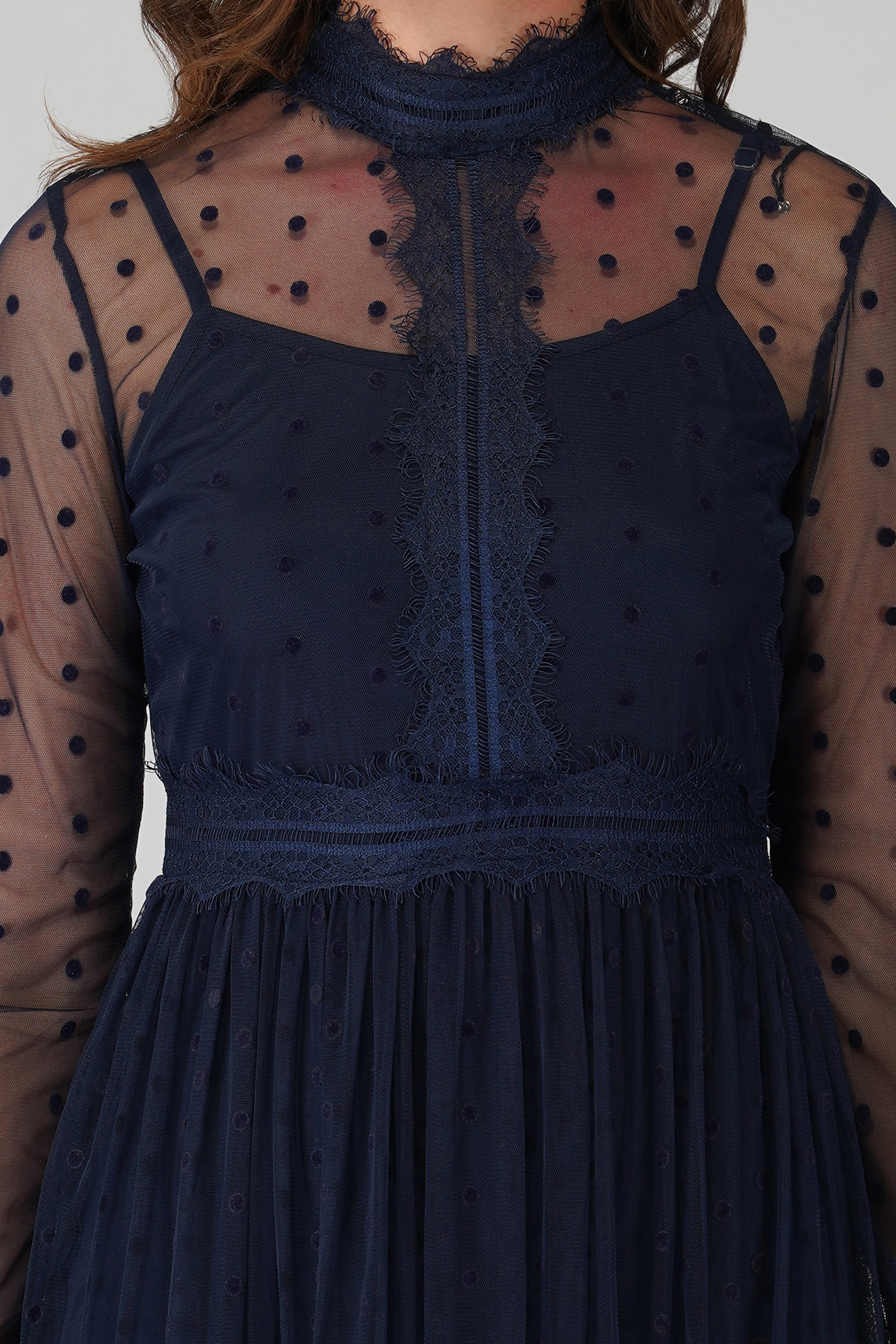 Roman Lola Navy Blue Polka Dot Midi Dress - Flowy Summer Dress for Women, Perfect for Beach Vacations, Brunch Dates & Casual Outings