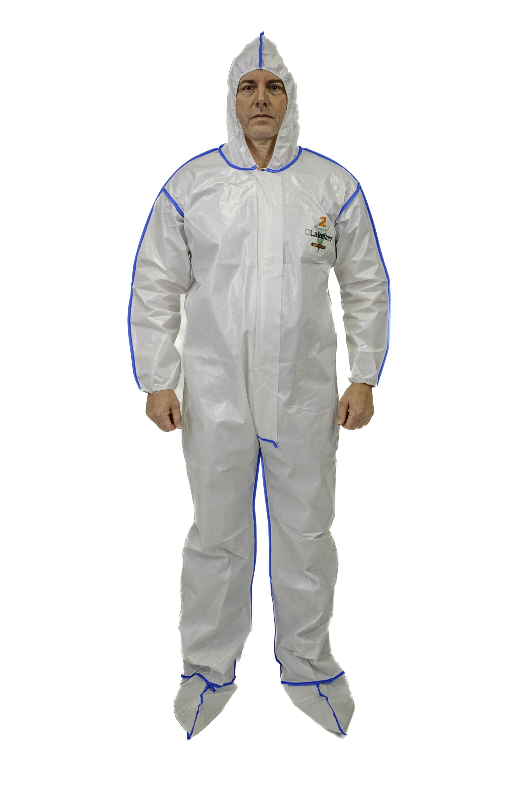 Lakeland ChemMax 2 Bound Seam Disposable Coverall with Hood & Boots - White Protective Suit (12-Pack) | Chemical Resistant Full Body Cover for Industrial Safety & Hazardous Work Environments