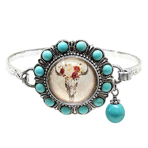 Western Longhorn Glass Bubble Charm Bracelet with Turquoise for Boho Style