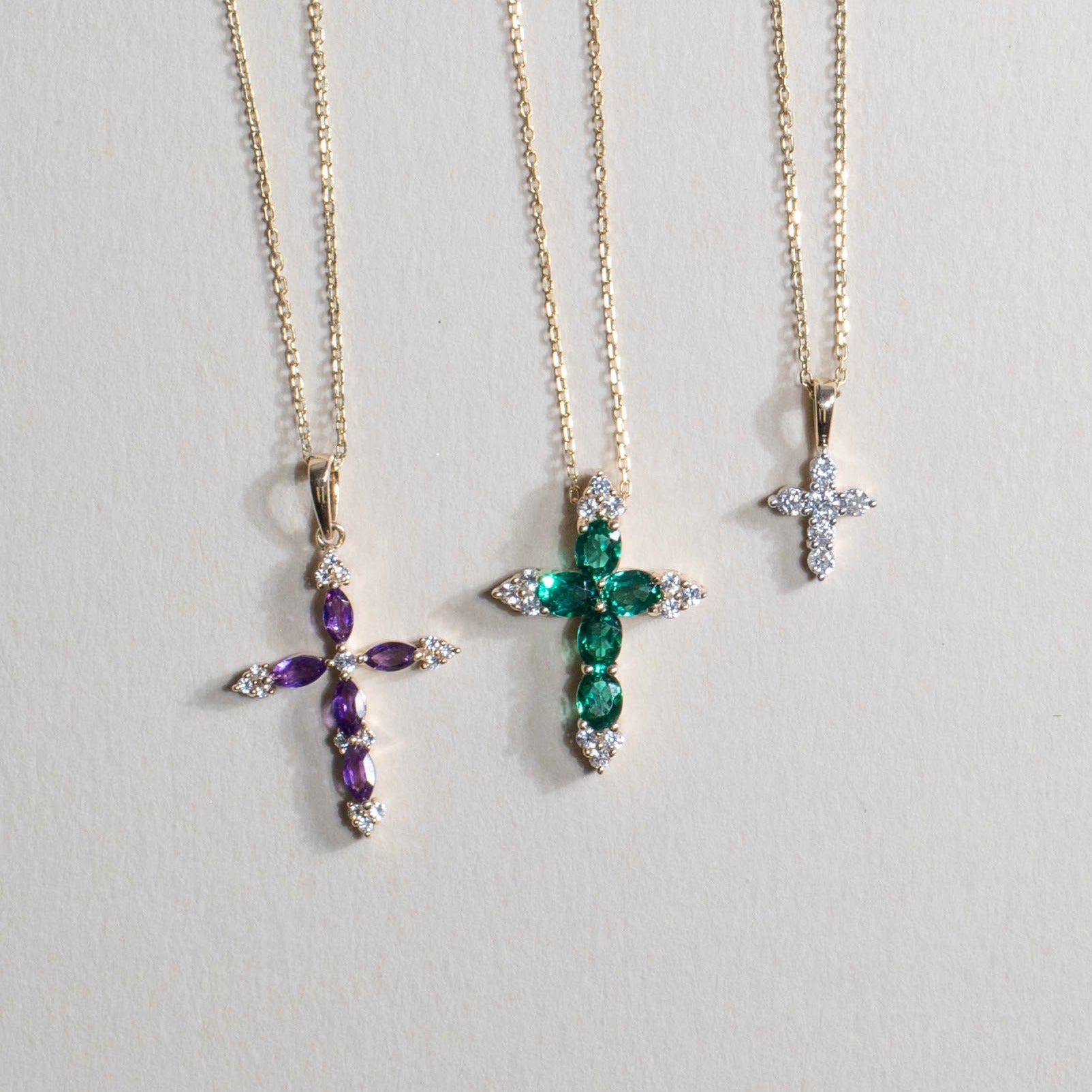 10k Yellow Gold Emerald and White Sapphire Cross Pendant Necklace for Women - Elegant Religious Jewelry Gift for Baptism, First Communion & Everyday Wear