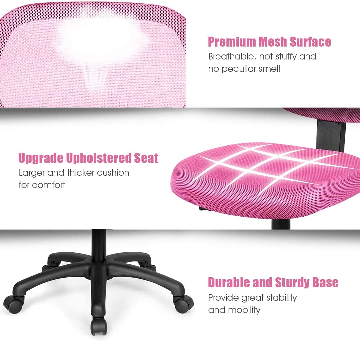 Ergonomic Kids Desk Chair - Adjustable Swivel Study Chair with Breathable Mesh Back for Boys & Girls - Easy Assembly Computer Chair for Home & School (Pink) - Perfect for Homework, Online Learning & Gaming
