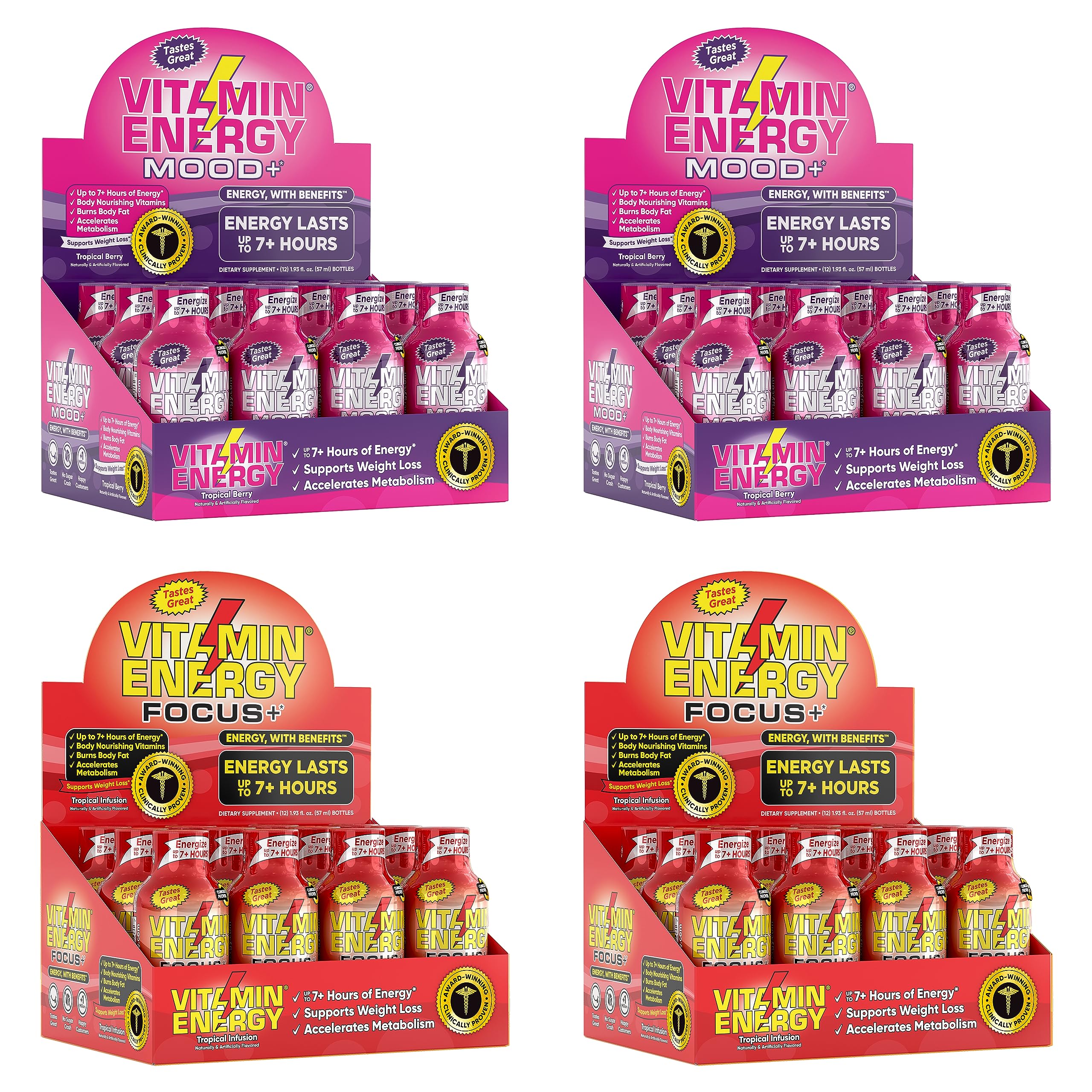 Vitamin Energy Mood+ and Focus Energy Drink Shot Bundle - Boost Energy, Enhance Mood & Focus - Perfect for Workouts, Study & Busy Lifestyles