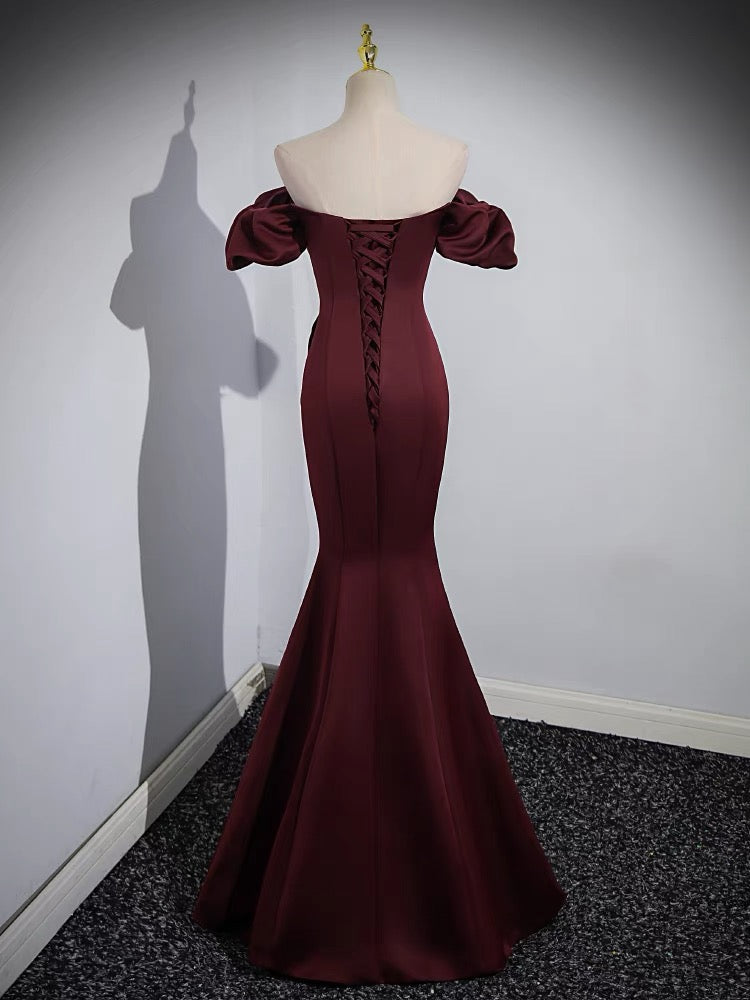 Burgundy Off Shoulder Mermaid Prom Dress J3235 - Elegant Long Formal Gown for Homecoming, Evening Parties & Special Occasions