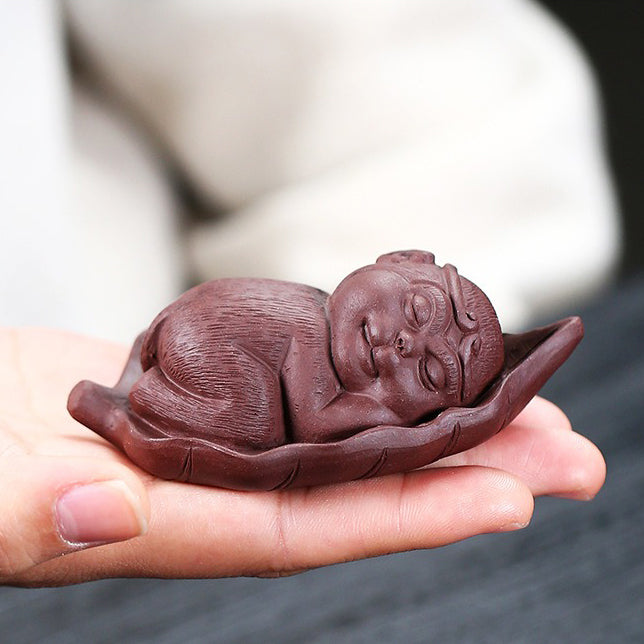 Little Monkey on Bodhi Leaf Tea Pet - Handmade Ceramic Tea Companion for Tea Ceremony & Meditation | Perfect Gift for Tea Lovers & Zen Decor