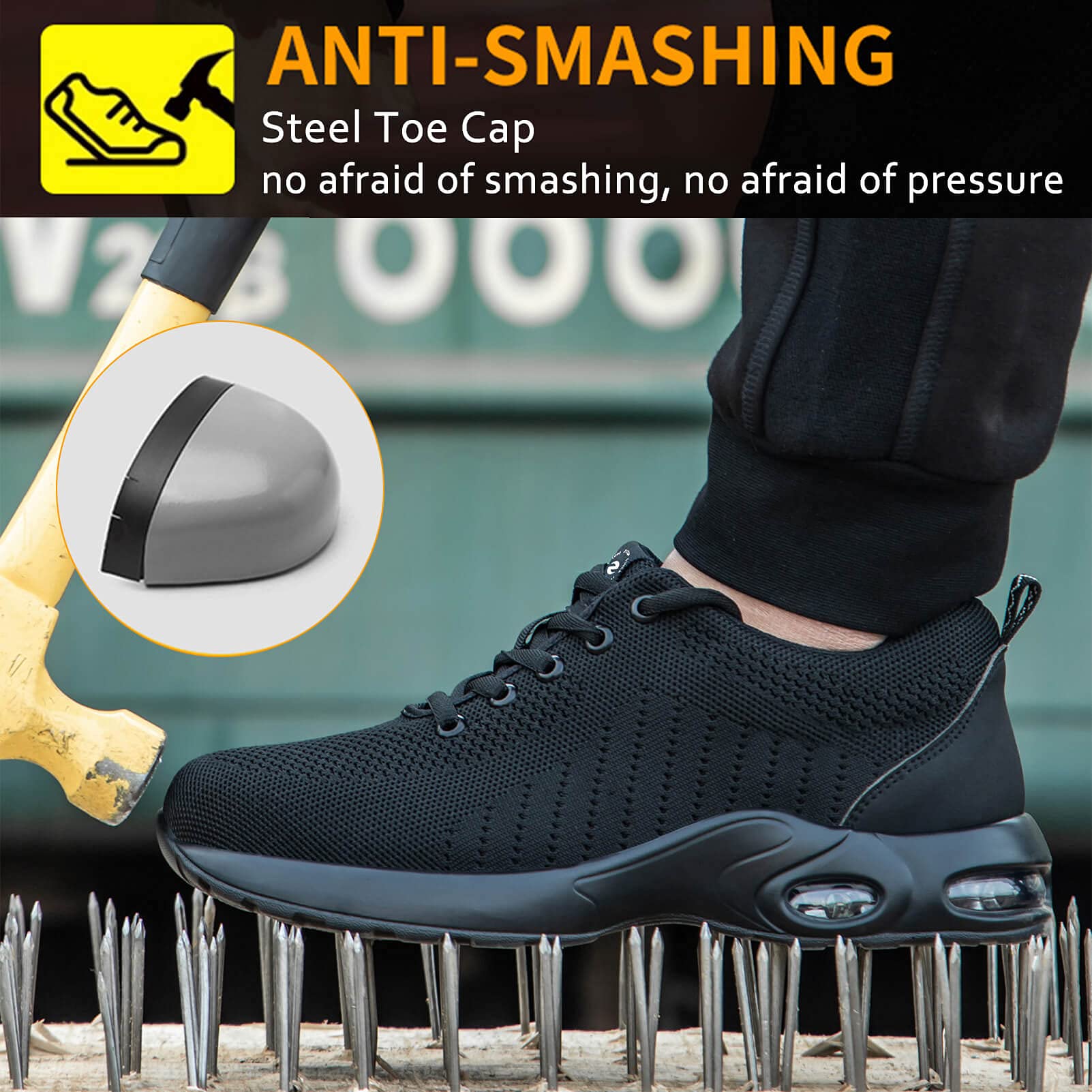 **Men's & Women's Steel Toe Safety Shoes - Lightweight Air Cushion Work Sneakers with Anti-Smash, Anti-Puncture & Slip-Resistant Design - Breathable Construction Shoes for Shock Absorption & Durability - Ideal for Construction, Warehouse & Industrial Work**