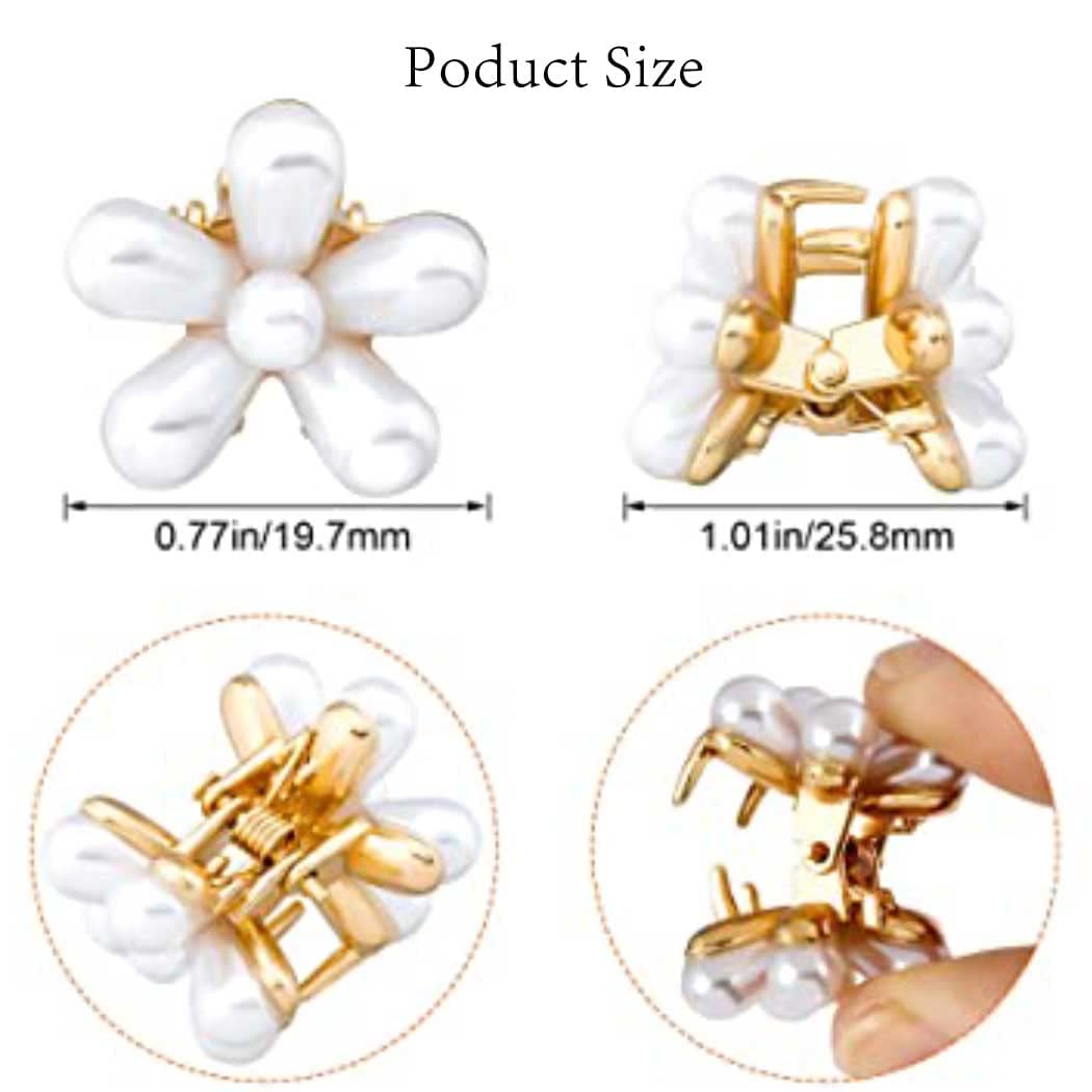Korean Style Pearl Hair Claw Clips - 5 Pack Mini Flower Shaped Barrettes with Decorative Pearls, Elegant Hair Accessories for Women & Girls | Perfect for Weddings, Parties & Everyday Styling