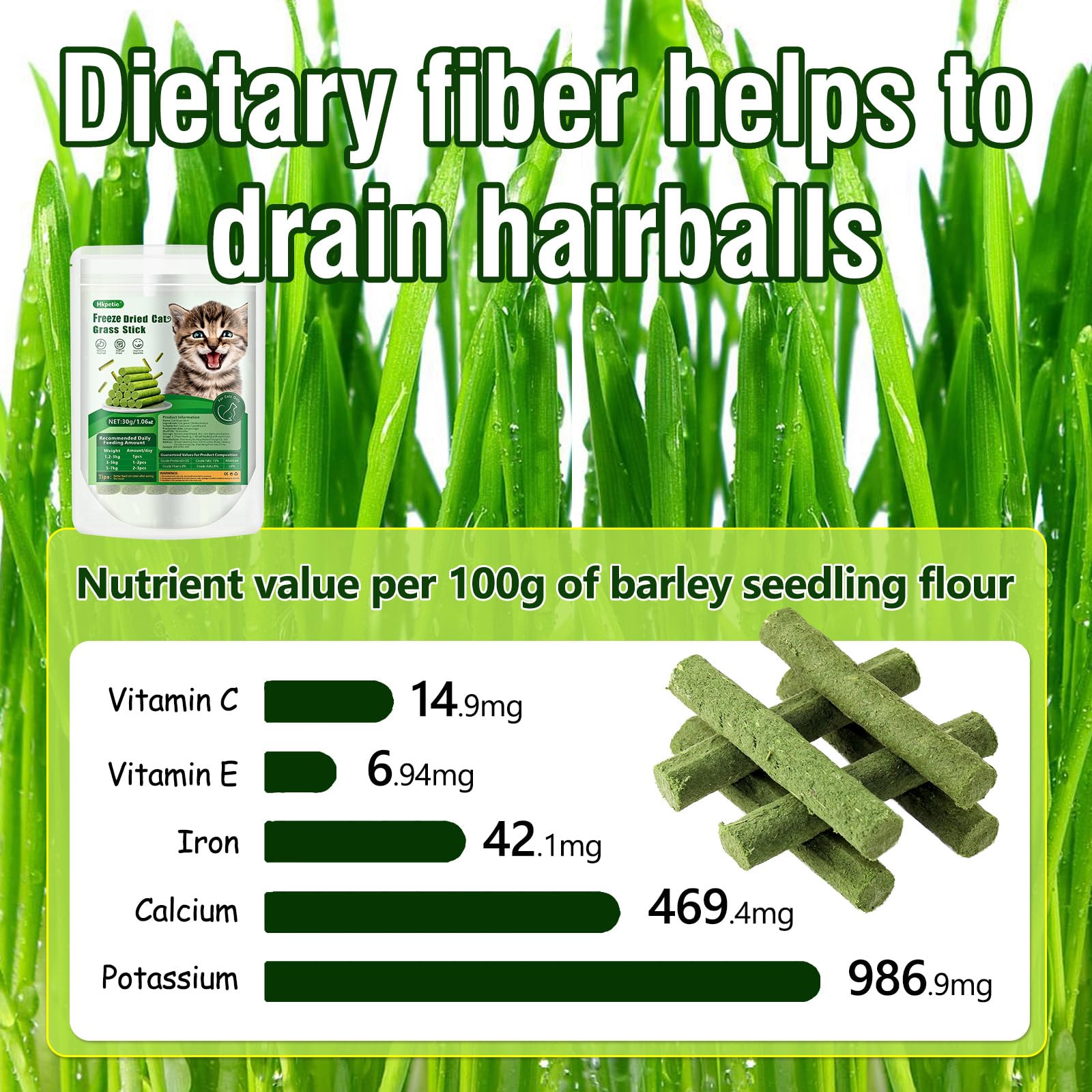30g Organic Cat Grass Sticks - Natural Cat Treat for Teeth Cleaning & Hairball Control | Healthy Edible Cat Chew Toy | Indoor Cat Enrichment & Digestive Aid