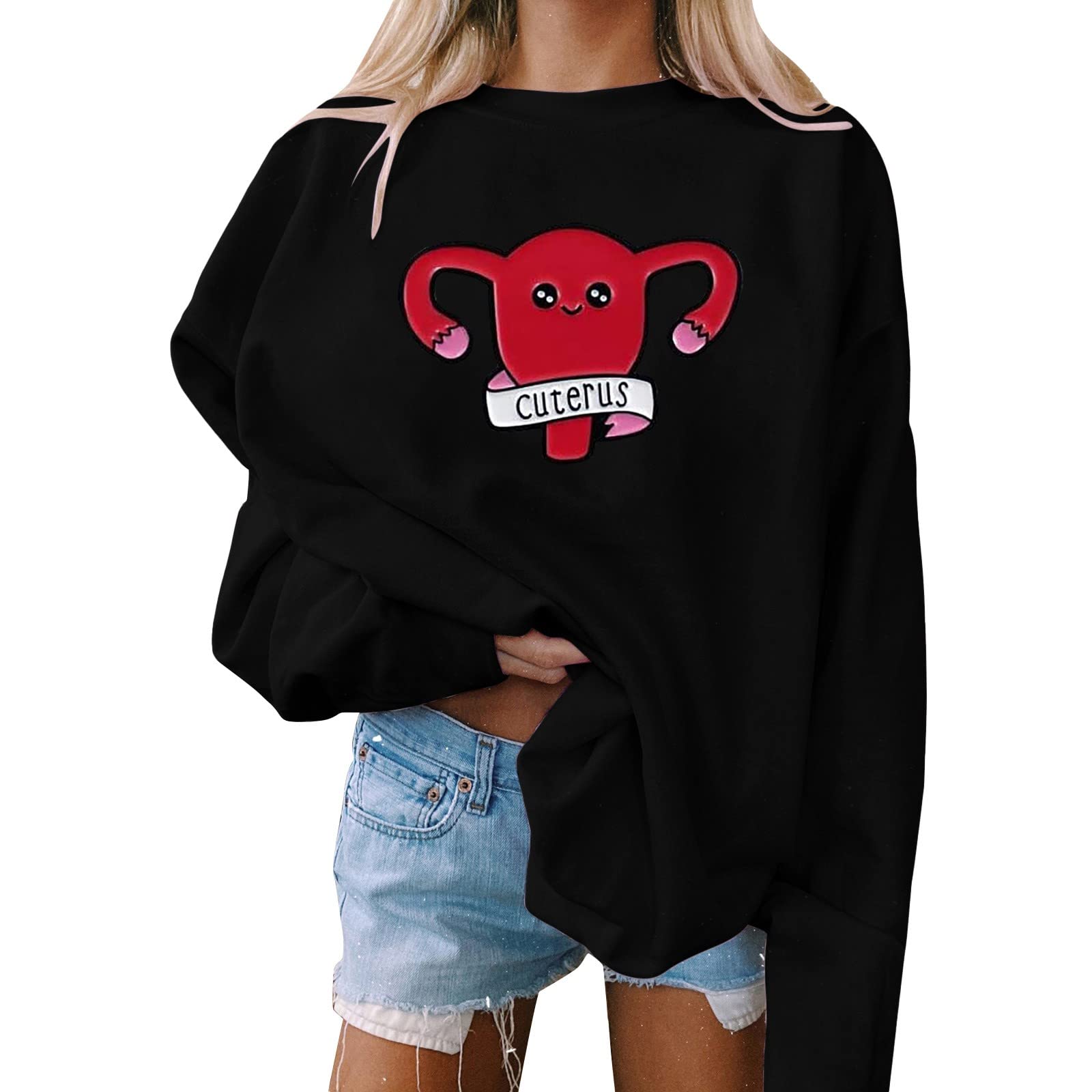 Women's Casual Loose Fit Long Sleeve Hoodless Crewneck Sweatshirt - Cozy Pullover Top for Everyday Wear, Lounge, and Street Style Fashion