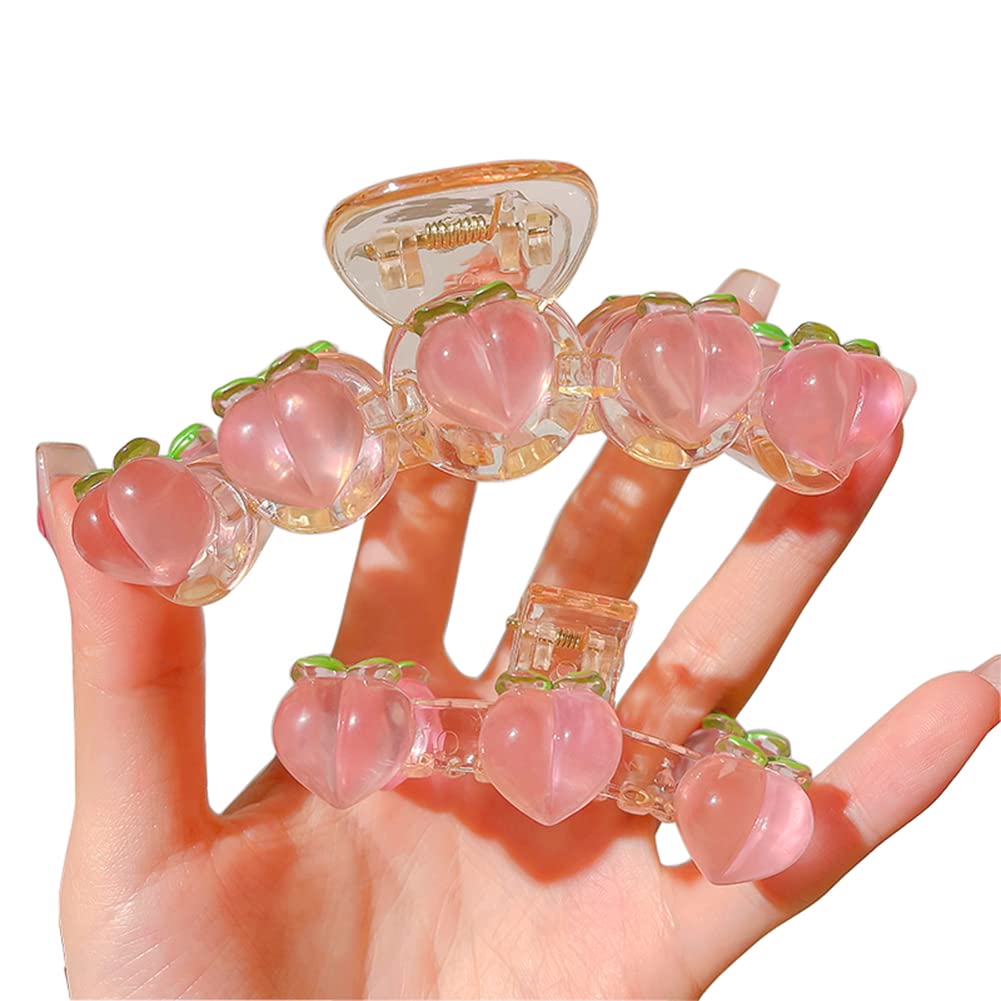2PCS Small & Large Cute Pink Banana Hair Clips - Korean Style Peach Barrettes for Women & Girls | Non-Slip Strong Hold Hair Claws | Perfect for School, Work, Parties & Everyday Hairstyles