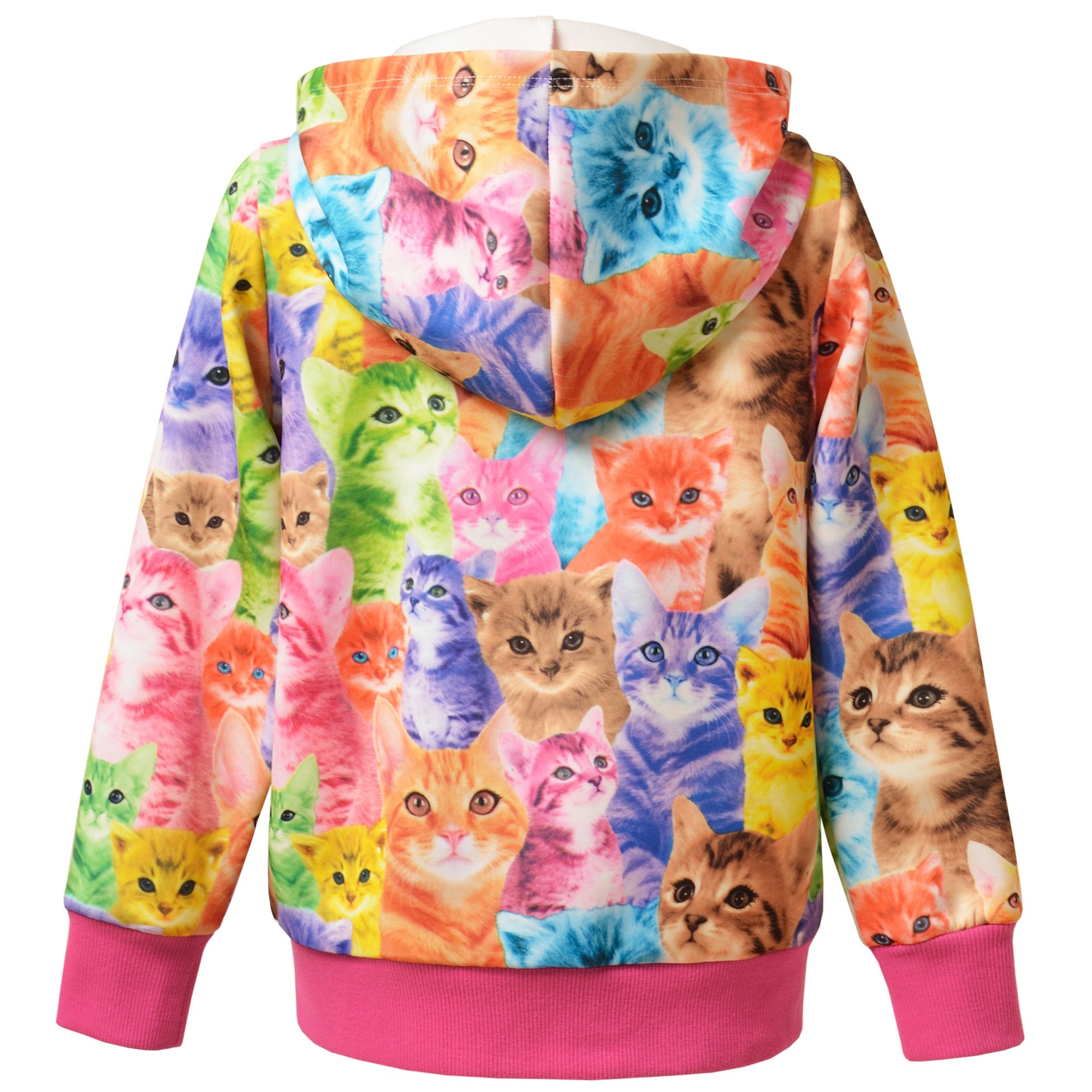 Girls Unicorn & Cat Zip Up Hoodie Jacket with Pockets - Cute Pullover Sweatshirt for Kids, School, and Playtime