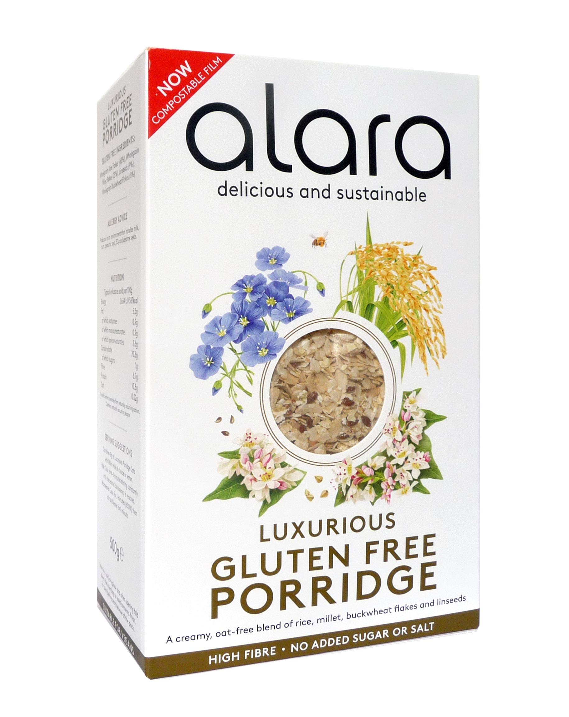 Alara Luxury Gluten Free Porridge 500g - Organic Oatmeal Breakfast Cereal for Healthy Diet - Perfect for Busy Mornings & Weight Management