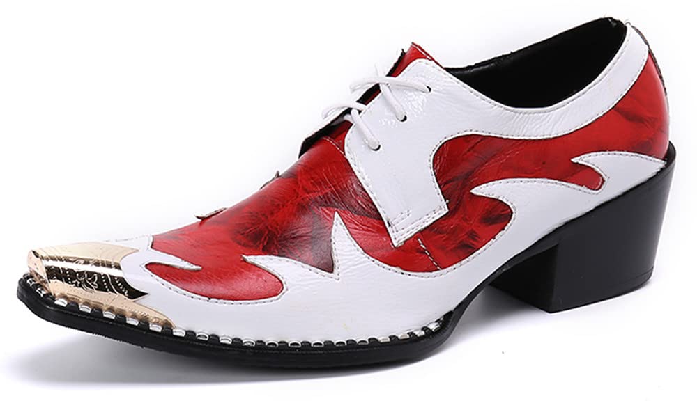 Santimon Men's Floral Oxford Dress Shoes - Genuine Leather Lined Business Formal Shoes with Rose Paint Metal Cap Toe - Classic Lace Up for Wedding, Dance & Office Occasions