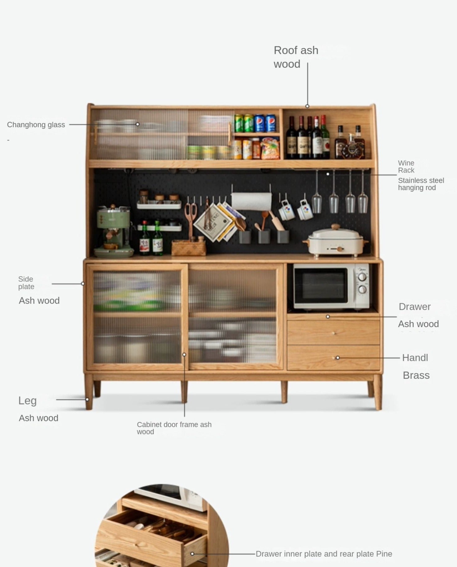 Solid Oak Wood Sideboard Buffet Cabinet - Multi-Functional Storage for Dining Room, Living Room & Entryway - Rustic Farmhouse Style Furniture for Home Decor