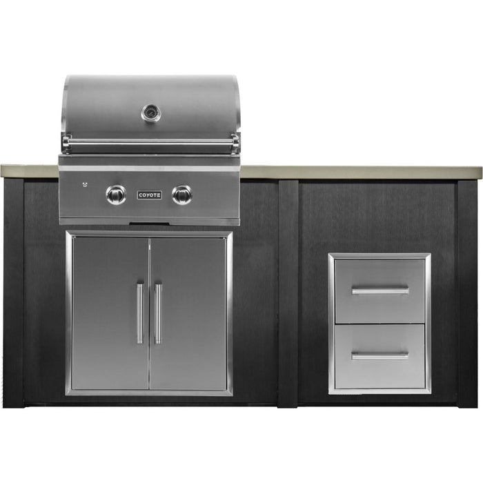 Haven Outdoor 5.5 Foot Outdoor Kitchen Island with 2 Drawer Cabinet, Coyote 28 Gas Grill & Double Access Doors - Premium Stainless Steel BBQ Grill Station for Backyard, Patio & Poolside Entertaining (HCOY96DRAW AB LP)
