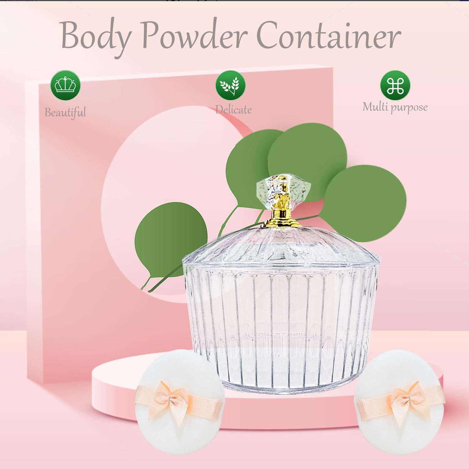 3 Pack Large Fluffy Body Powder Puffs with Plastic Containers - Soft Face & Body Powder Applicator for Women (Roman Jar Shape) - Perfect for Makeup, Baby Powder & Talc Application