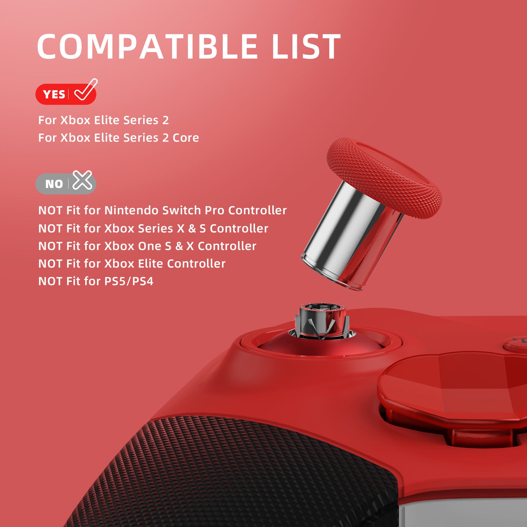eXtremeRate 13-in-1 Replacement Kit for Xbox Elite Series 2 & Elite 2 Core Controller (Model 1797) - Metal Thumbsticks, D-Pads, Paddles in Scarlet Red & Metallic Silver - Gaming Accessories for Enhanced Performance & Customization