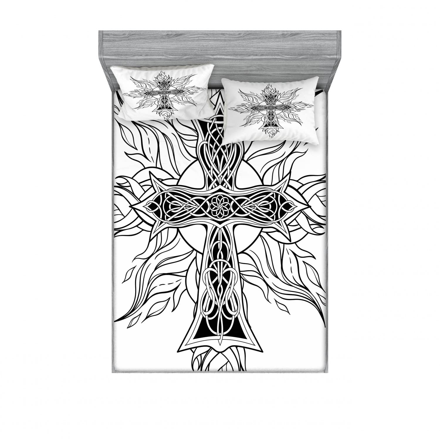 Ambesonne Gothic Themed 2-Piece Queen Size Fitted Sheet Set with 4 Pillow Shams - Black & White Striped Bedding Decor for Gothic, Halloween or Dark Aesthetic Bedroom